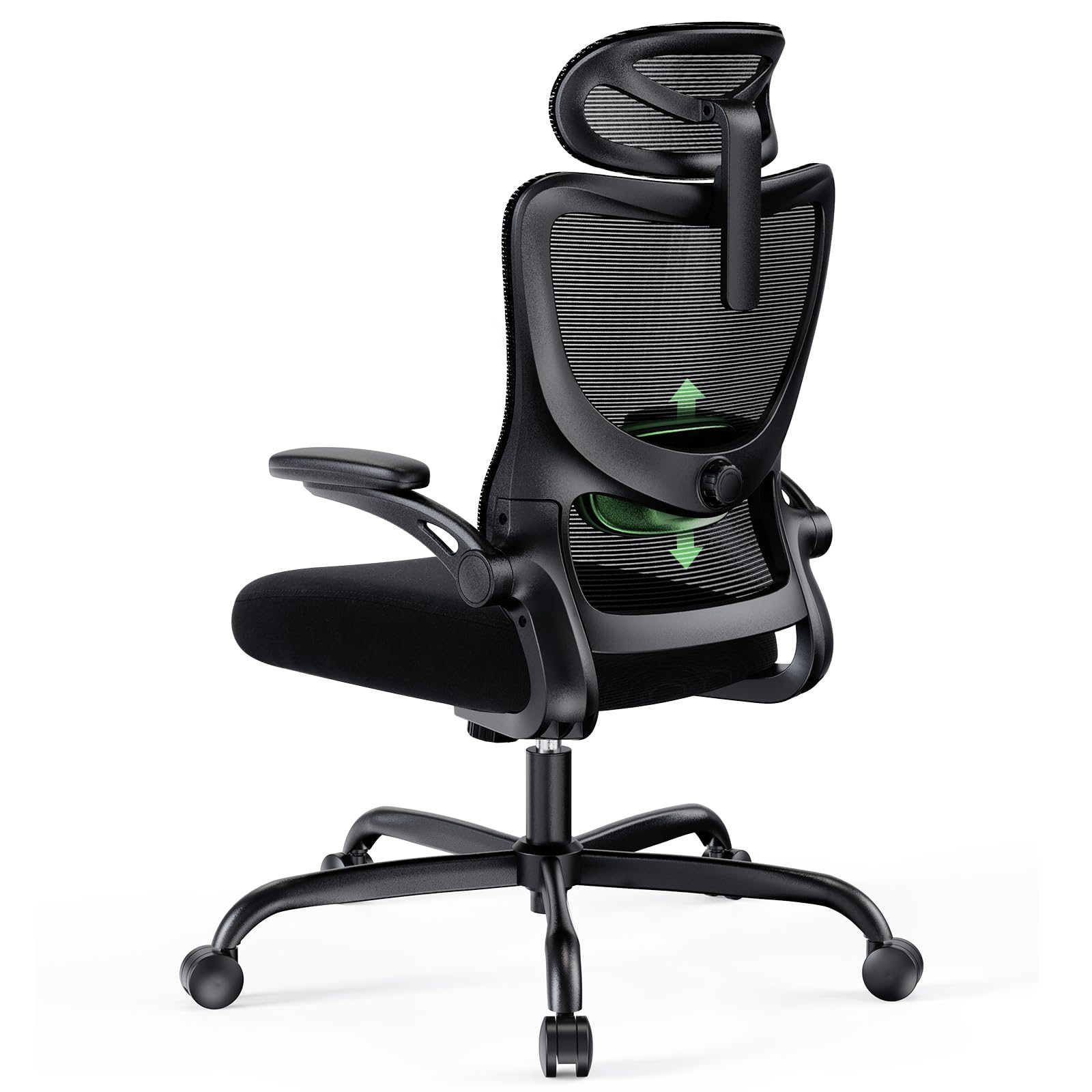 Marsail Ergonomic Office Chair: Office Desk Chair with High Back Mesh and Adjustable Lumbar Support Rolling Work Swivel Task Chairs with Wheel 3D Armrests and Headrest
