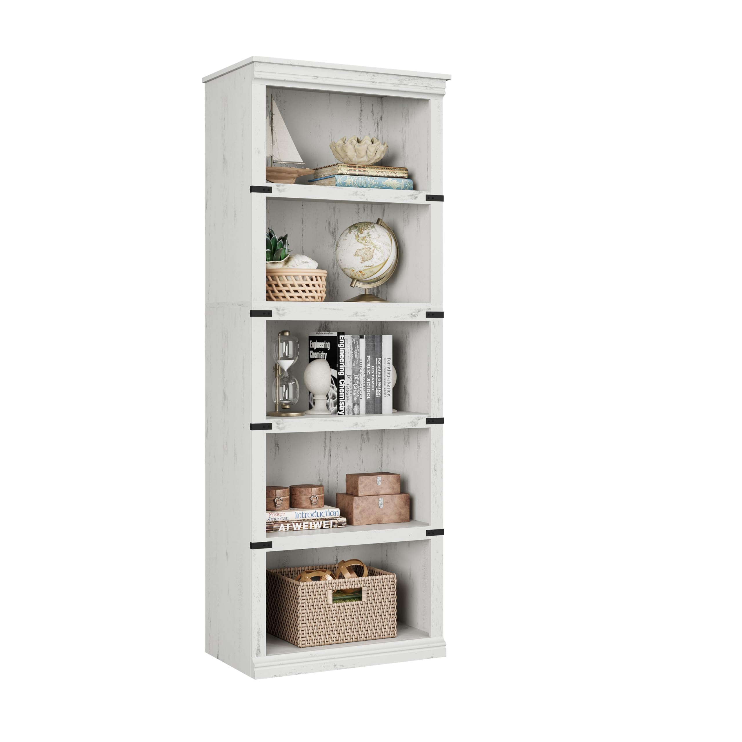 IDEALHOUSE 5 Tier Bookcase, Farmhouse Book Shelf with Storage, 71" Tall Book Case Wooden 5 Shelf Bookcase for Home Office, Living Room, Bed Room (Oak, 67.4" H x 31.5" W x 12.8" D)