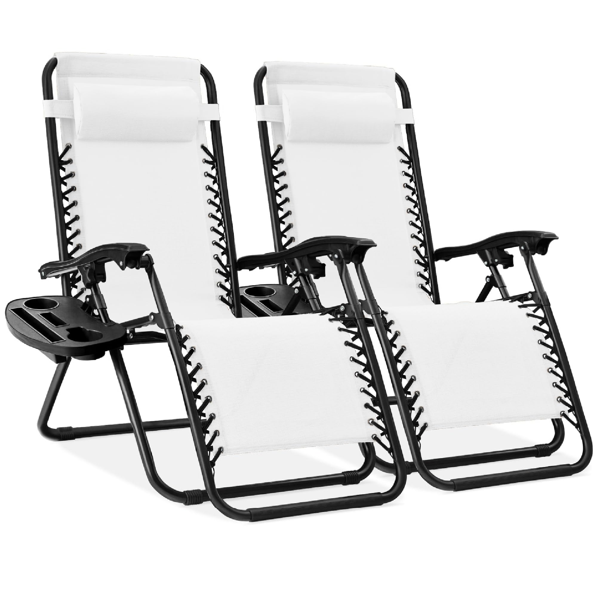 Best Choice Products Set of 2 Adjustable Steel Mesh Zero Gravity Lounge Chair Recliners w/Pillows and Cup Holder Trays - Black