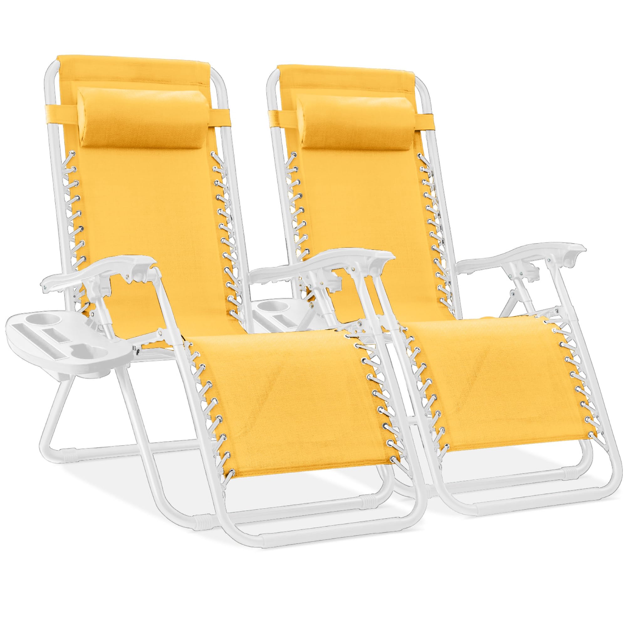 Best Choice Products Set of 2 Adjustable Steel Mesh Zero Gravity Lounge Chair Recliners w/Pillows and Cup Holder Trays - Black