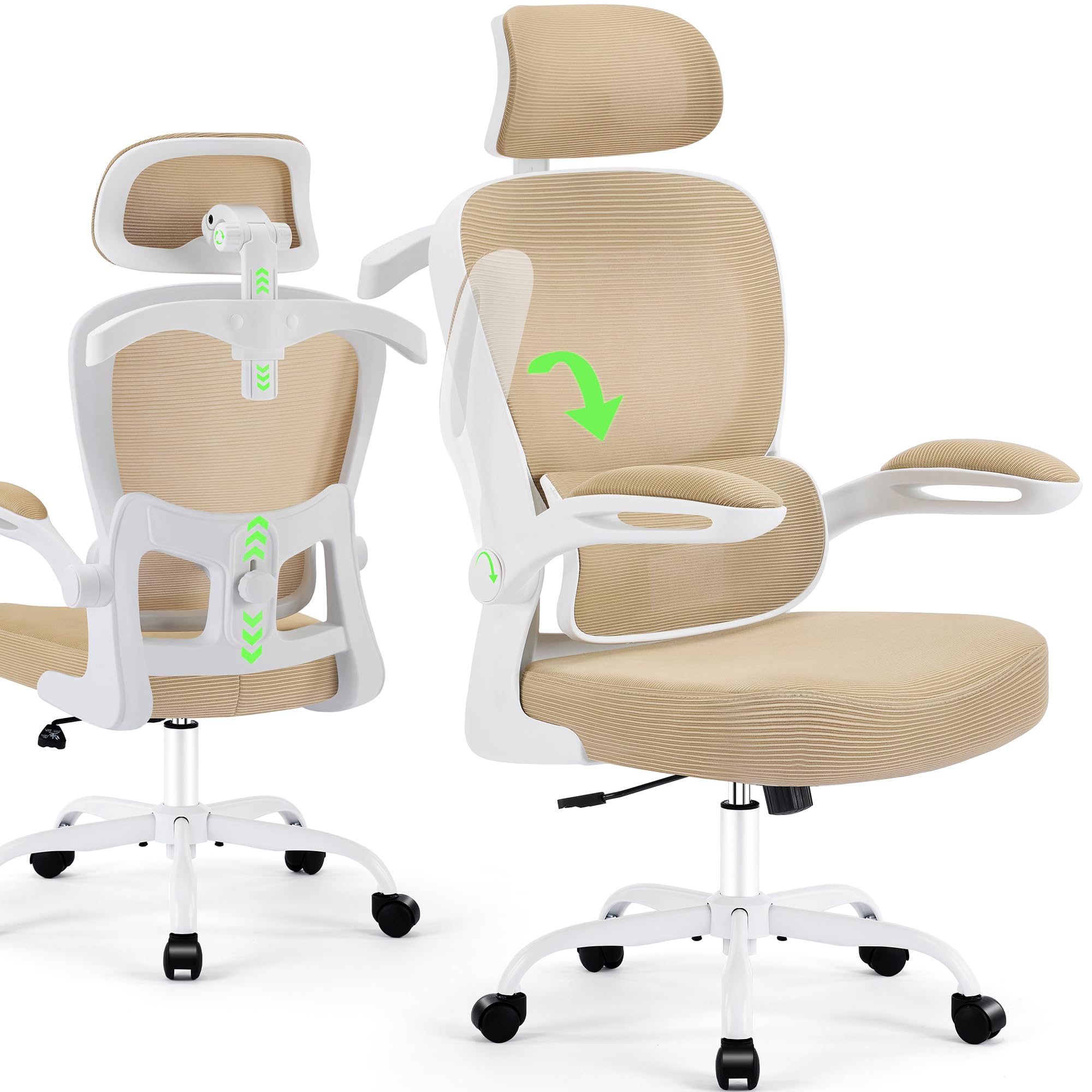 AreShark Office Chair Ergonomic Desk Chairs with Adjustable Lumbar Support& Headrest Hanger, High Back Breathable Mesh Chair with Wheels, Rolling Swivel Comfy Task Computer Chair for Home Work Gaming