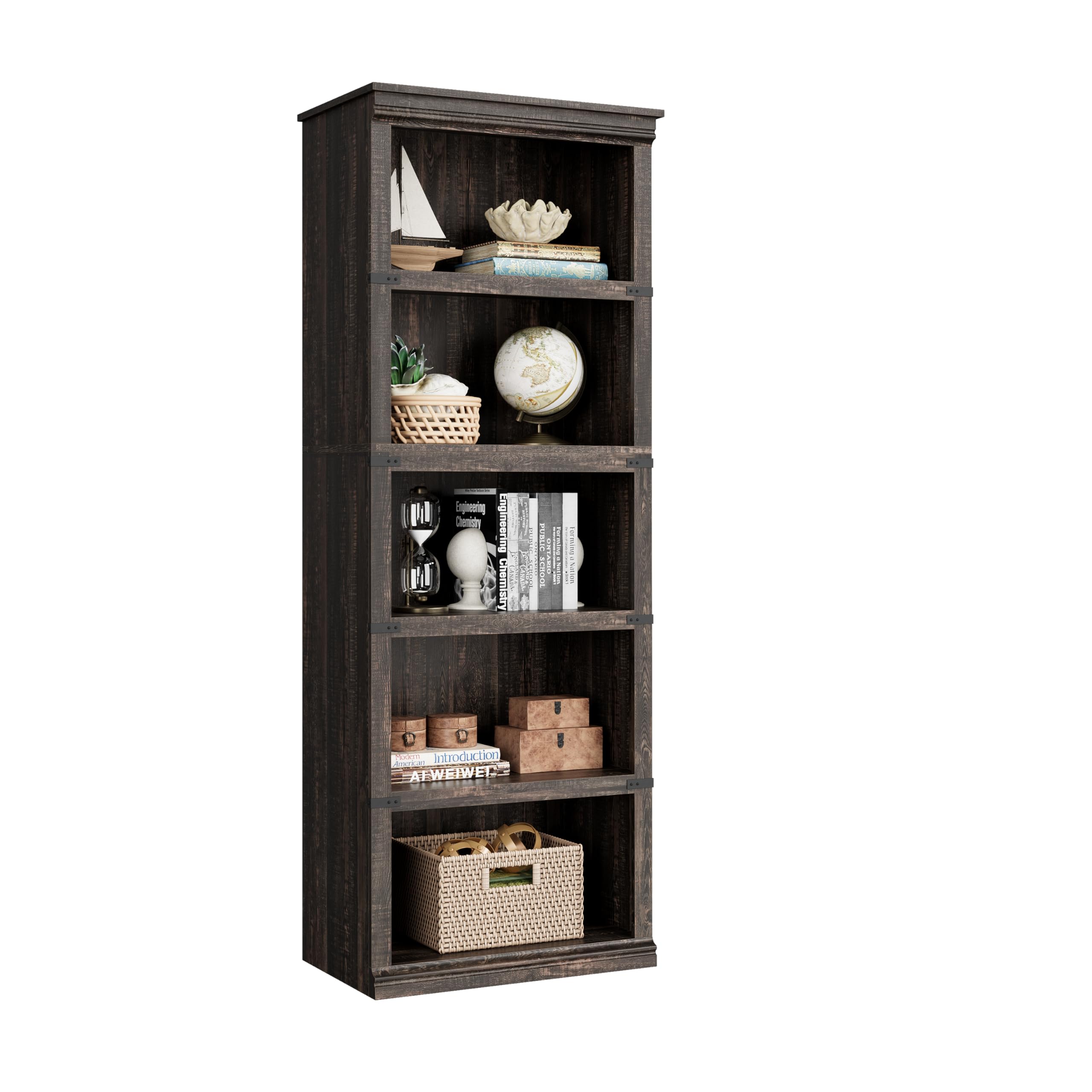IDEALHOUSE 5 Tier Bookcase, Farmhouse Book Shelf with Storage, 71" Tall Book Case Wooden 5 Shelf Bookcase for Home Office, Living Room, Bed Room (Oak, 67.4" H x 31.5" W x 12.8" D)