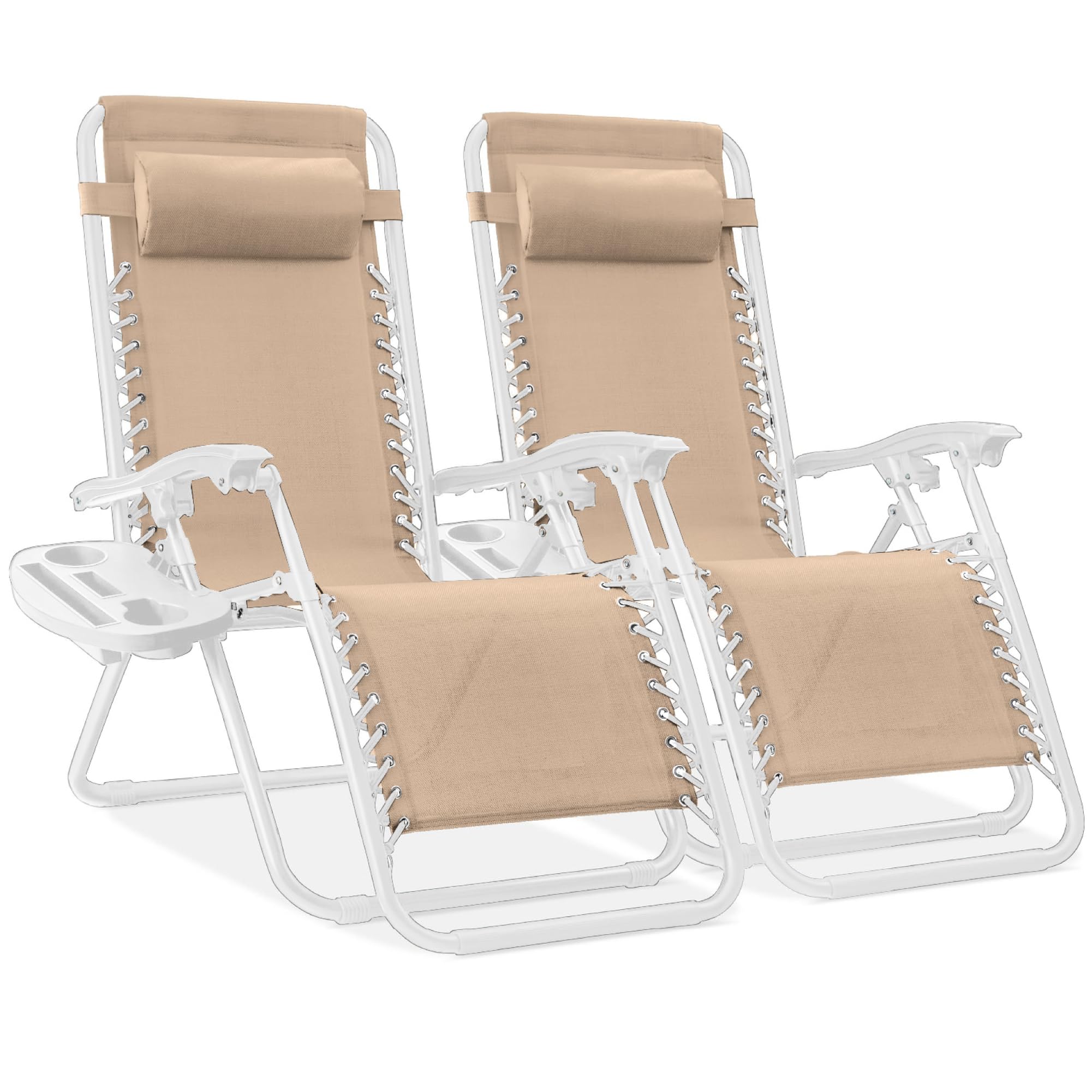 Best Choice Products Set of 2 Adjustable Steel Mesh Zero Gravity Lounge Chair Recliners w/Pillows and Cup Holder Trays - Black