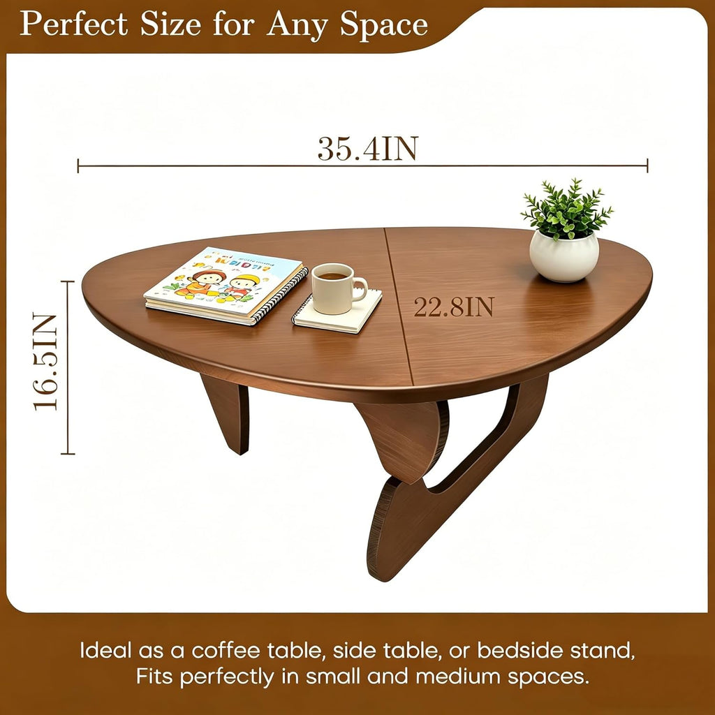 Modern Solid Wood Coffee Table, Unique Triangle Center Table for Living Room,35.4" x 22.8" x 16.5" Walnut