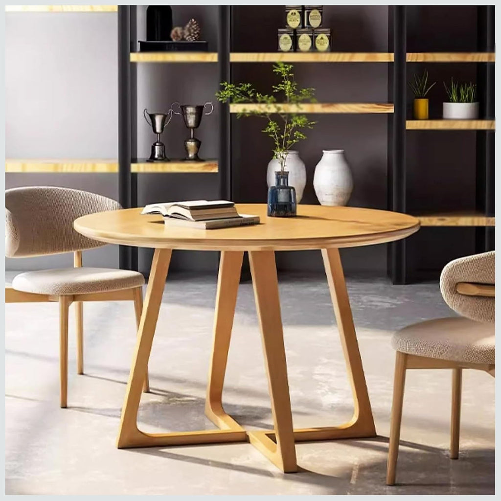 Mid Century Modern Dining Table,Farmhouse Round Dining Table,Solid Wood Kitchen & Dining Room Tables,Small Leisure Coffee Table for 2,4 People(Natural,35.4" L x 35.4" W x 29.5" H)