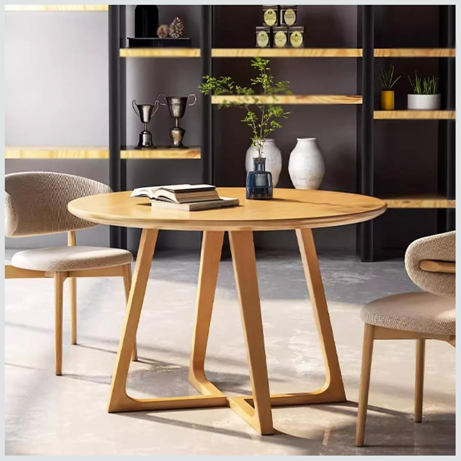 Mid Century Modern Dining Table,Farmhouse Round Dining Table,Solid Wood Kitchen & Dining Room Tables,Small Leisure Coffee Table for 2,4 People(Natural,35.4" L x 35.4" W x 29.5" H)