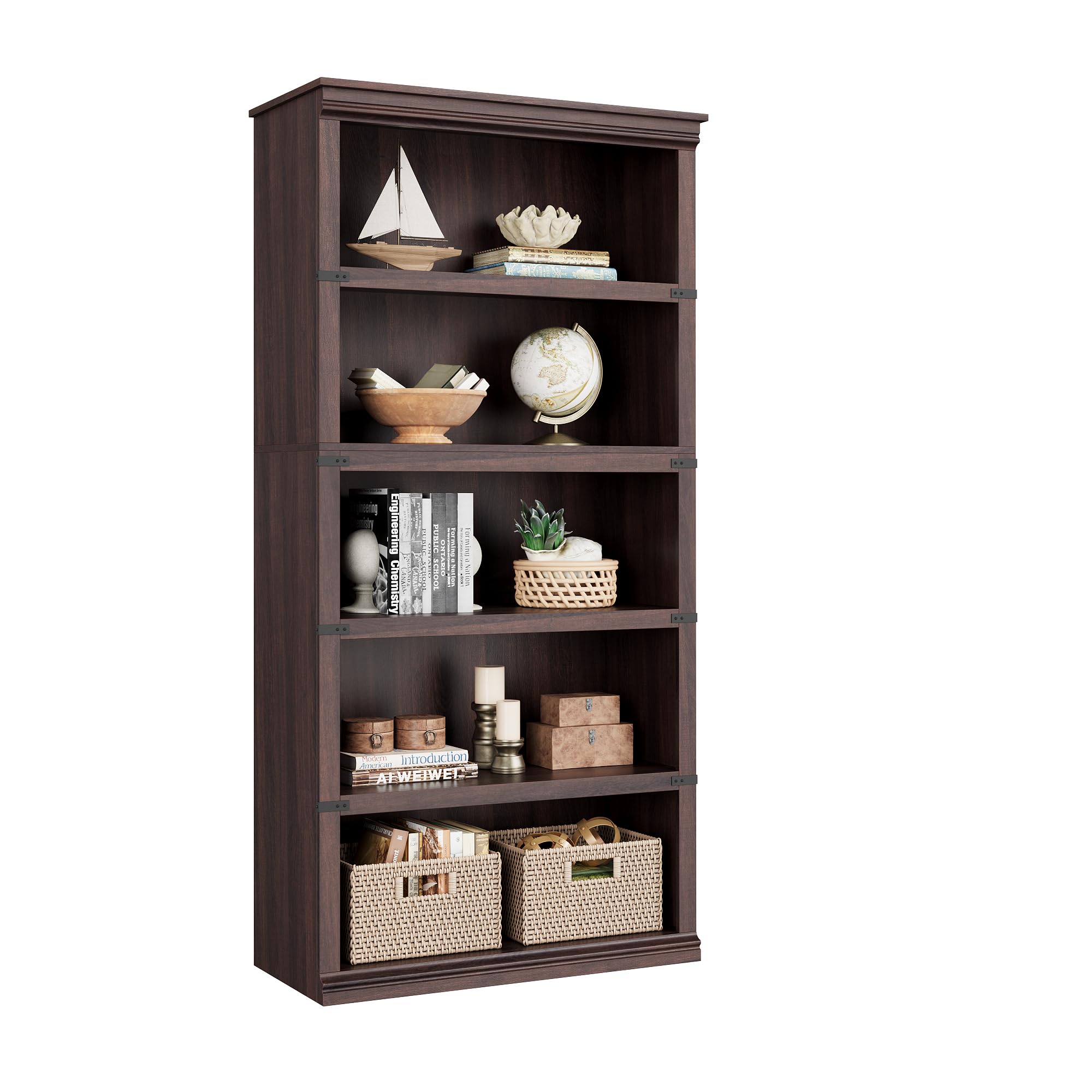 IDEALHOUSE 5 Tier Bookcase, Farmhouse Book Shelf with Storage, 71" Tall Book Case Wooden 5 Shelf Bookcase for Home Office, Living Room, Bed Room (Oak, 67.4" H x 31.5" W x 12.8" D)