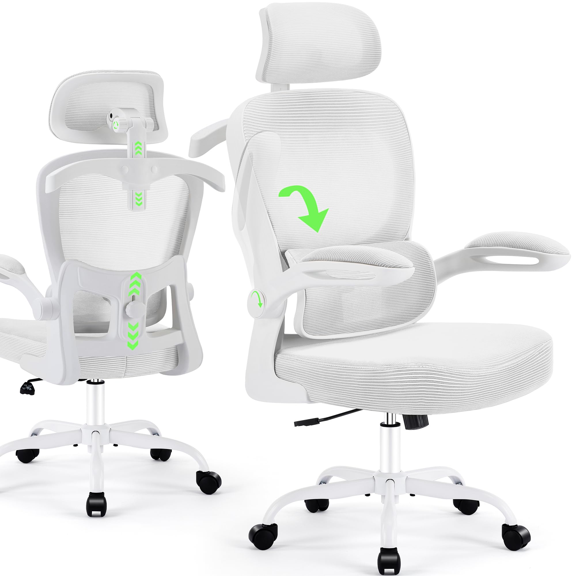 AreShark Office Chair Ergonomic Desk Chairs with Adjustable Lumbar Support& Headrest Hanger, High Back Breathable Mesh Chair with Wheels, Rolling Swivel Comfy Task Computer Chair for Home Work Gaming