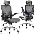 marrap Ergonomic Office Chair, Mesh Seat Cushion with 3D Armrests and 3D Headrest, Adjustable Lumbar Support with 90-120° Rocking Function for Home Office, Dark Grey
