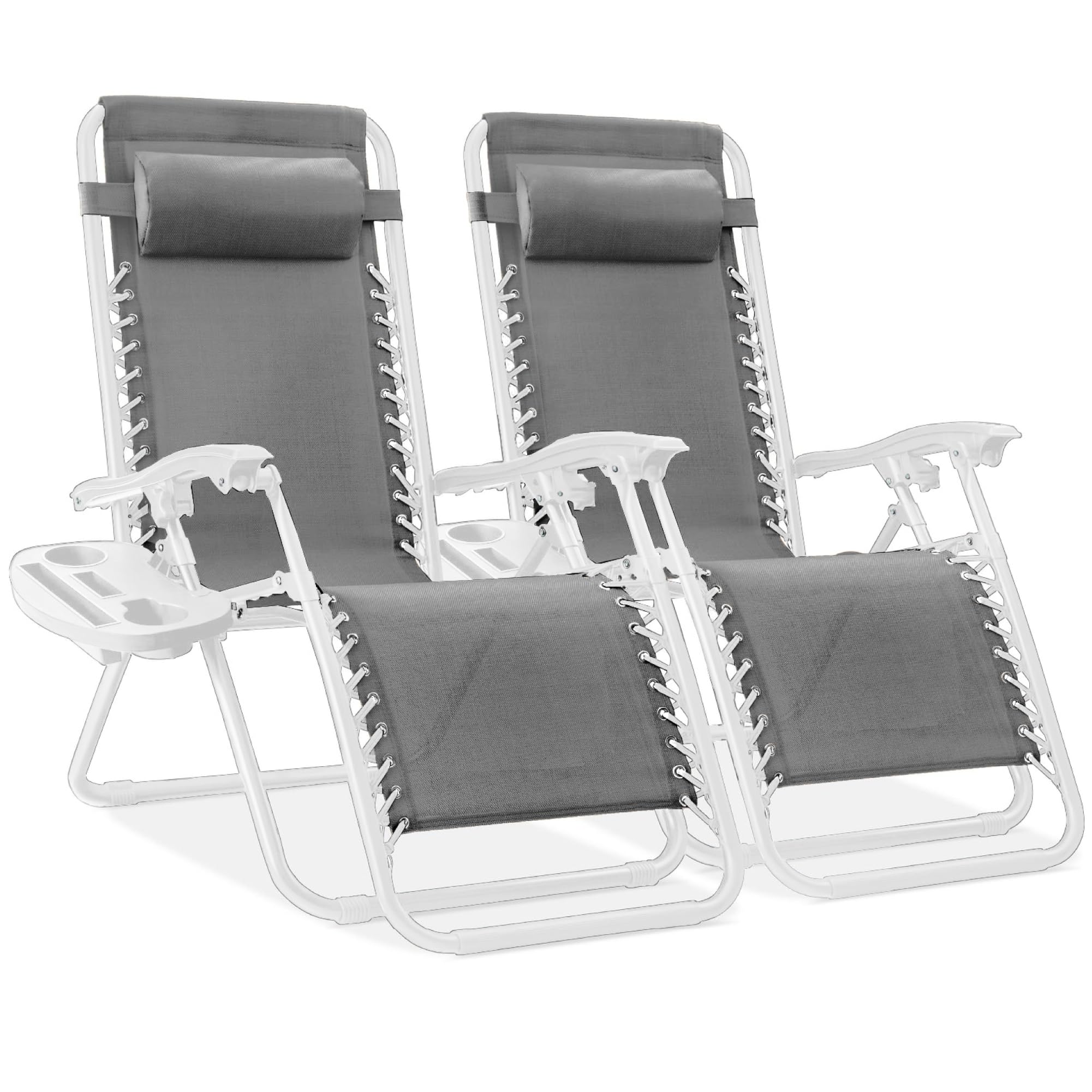 Best Choice Products Set of 2 Adjustable Steel Mesh Zero Gravity Lounge Chair Recliners w/Pillows and Cup Holder Trays - Black