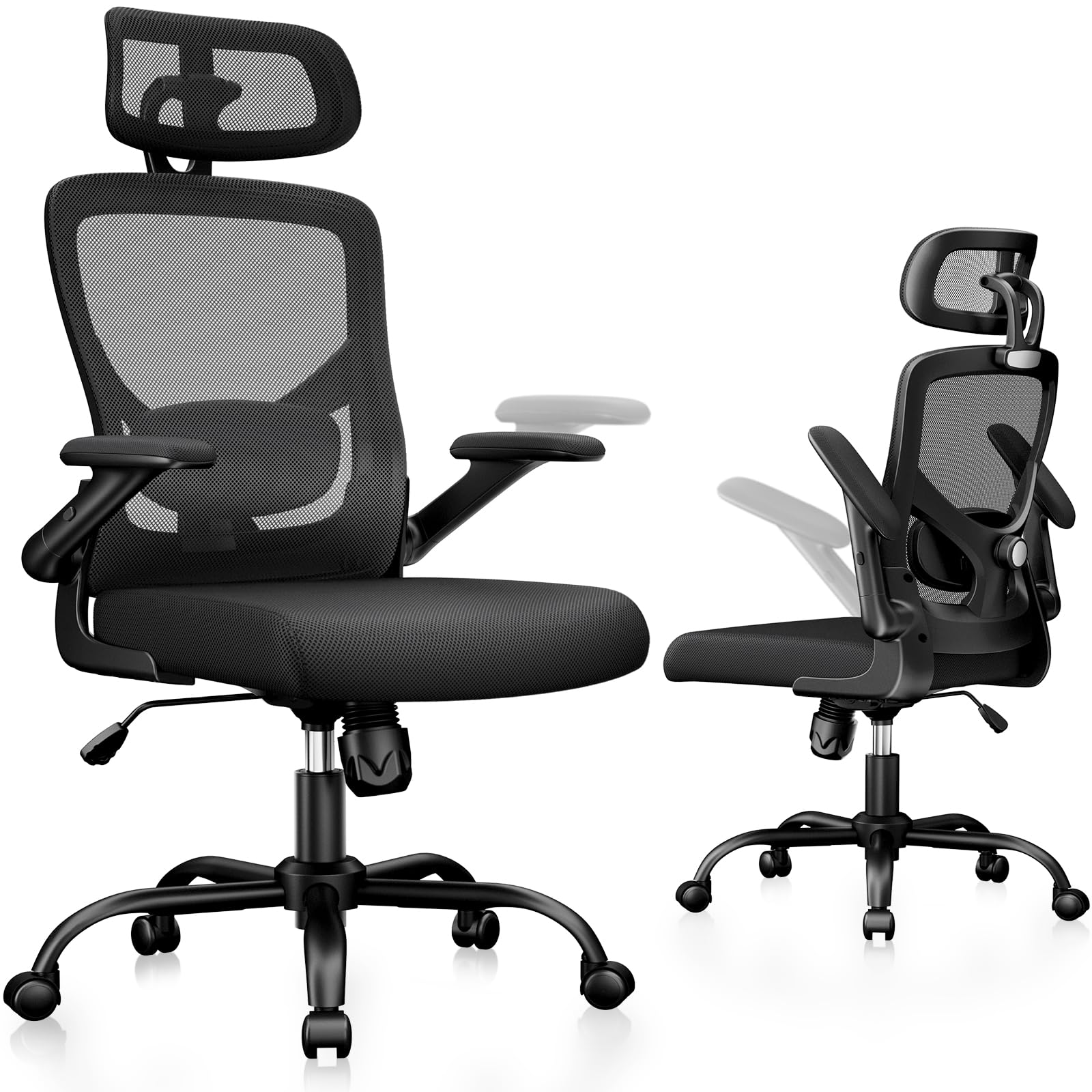 Marsail Ergonomic Office Chair: Office Desk Chair with High Back Mesh and Adjustable Lumbar Support Rolling Work Swivel Task Chairs with Wheel 3D Armrests and Headrest