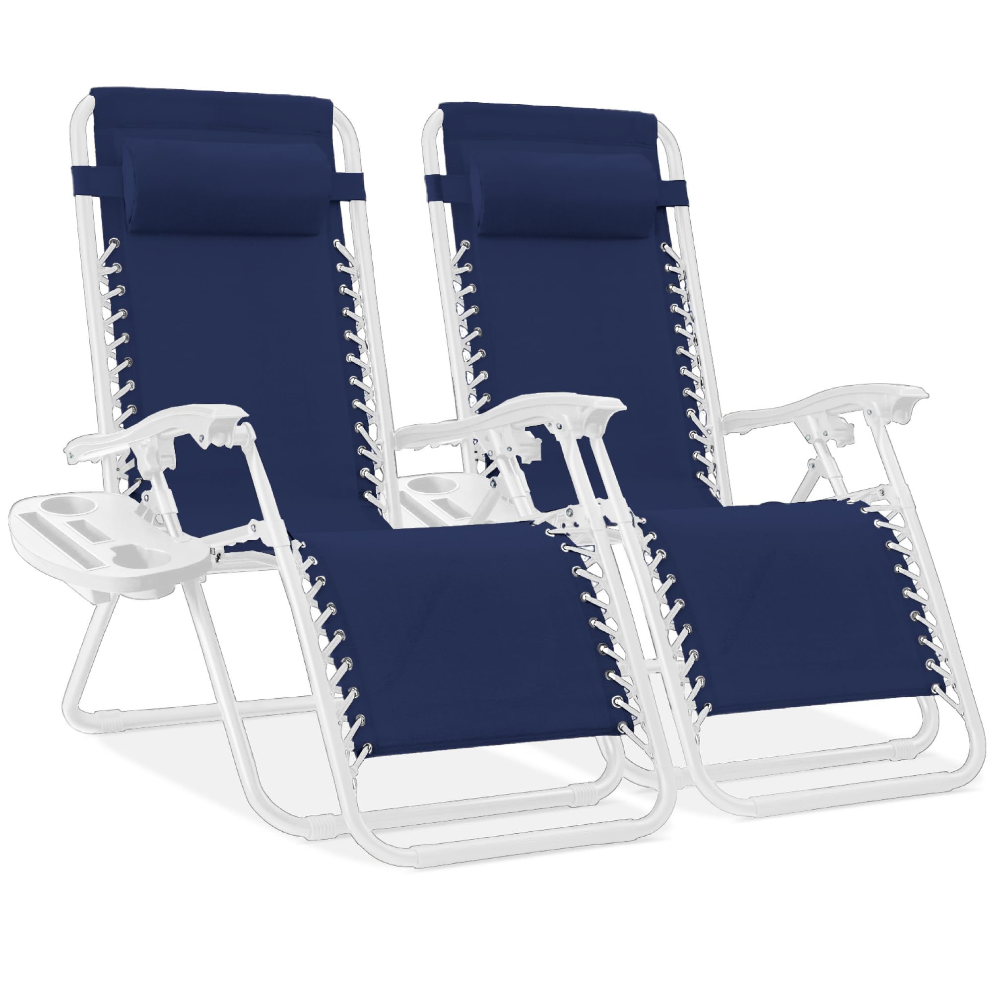 Best Choice Products Set of 2 Adjustable Steel Mesh Zero Gravity Lounge Chair Recliners w/Pillows and Cup Holder Trays - Black