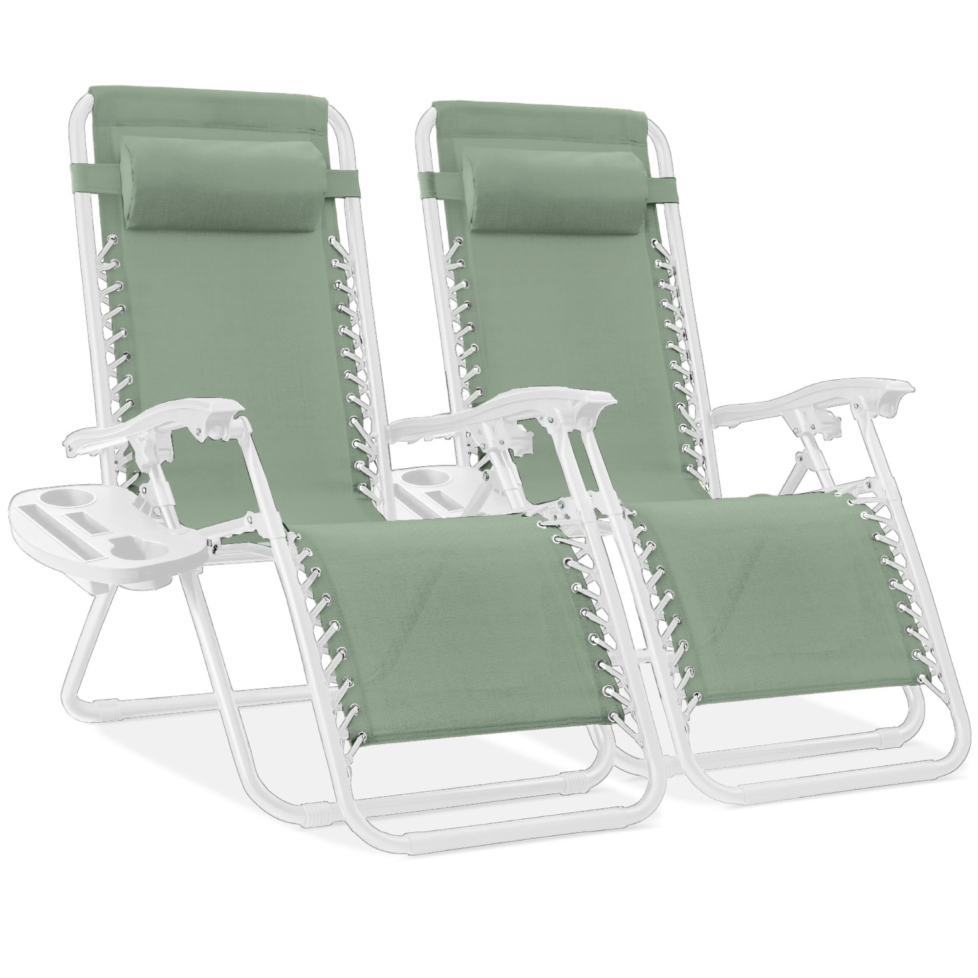 Best Choice Products Set of 2 Adjustable Steel Mesh Zero Gravity Lounge Chair Recliners w/Pillows and Cup Holder Trays - Black