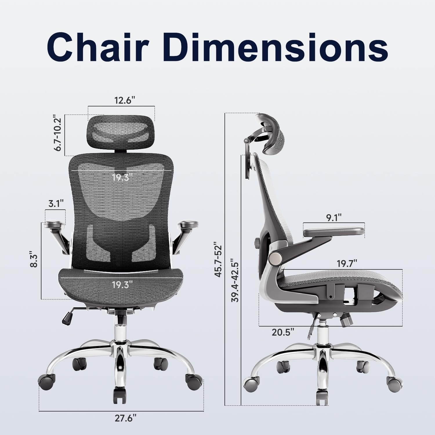 marrap Ergonomic Office Chair, Mesh Seat Cushion with 3D Armrests and 3D Headrest, Adjustable Lumbar Support with 90-120° Rocking Function for Home Office, Dark Grey