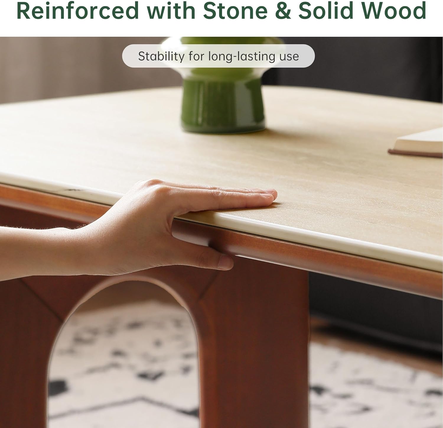 YESWOOD Solid Wood Tulipwood Coffee Table with Travertine Sintered Stone Top, Mid-Century Modern Design, Living Room Table, 47.24" L x 22.05" W x 16.53" H, Teak