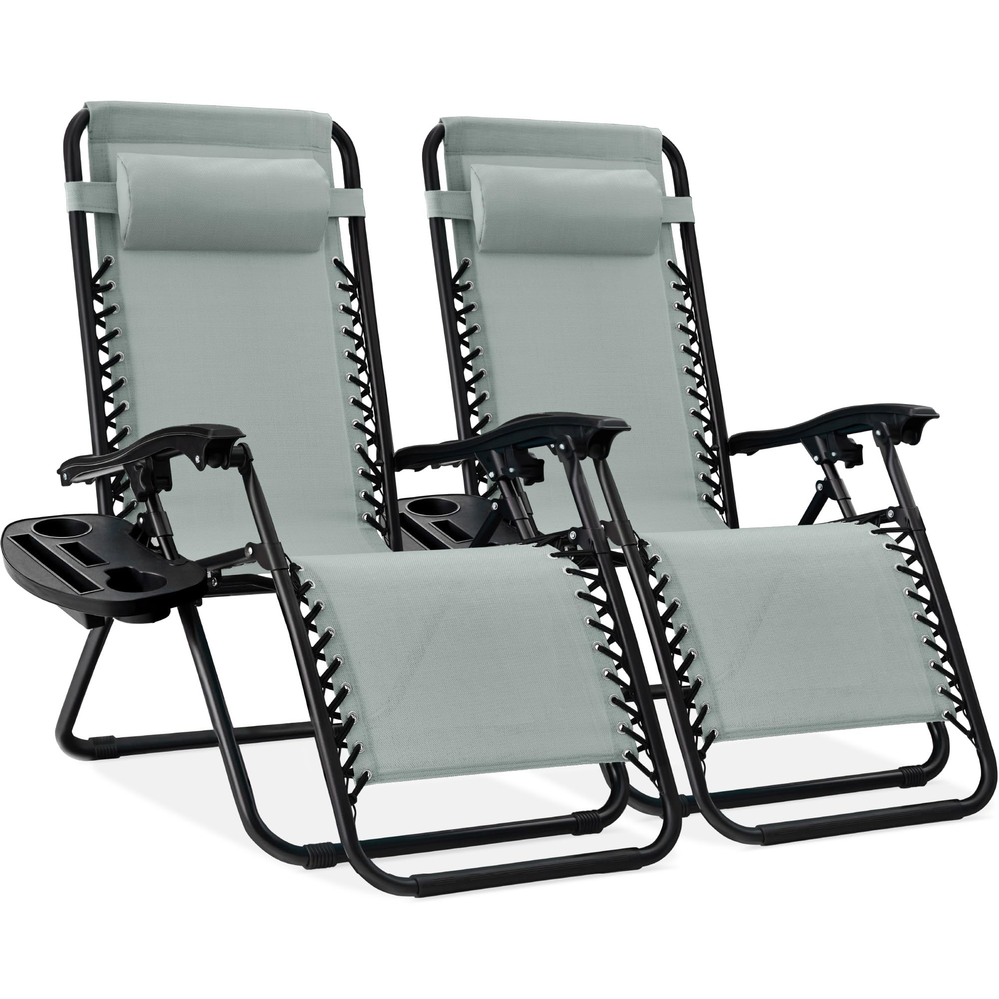 Best Choice Products Set of 2 Adjustable Steel Mesh Zero Gravity Lounge Chair Recliners w/Pillows and Cup Holder Trays - Black