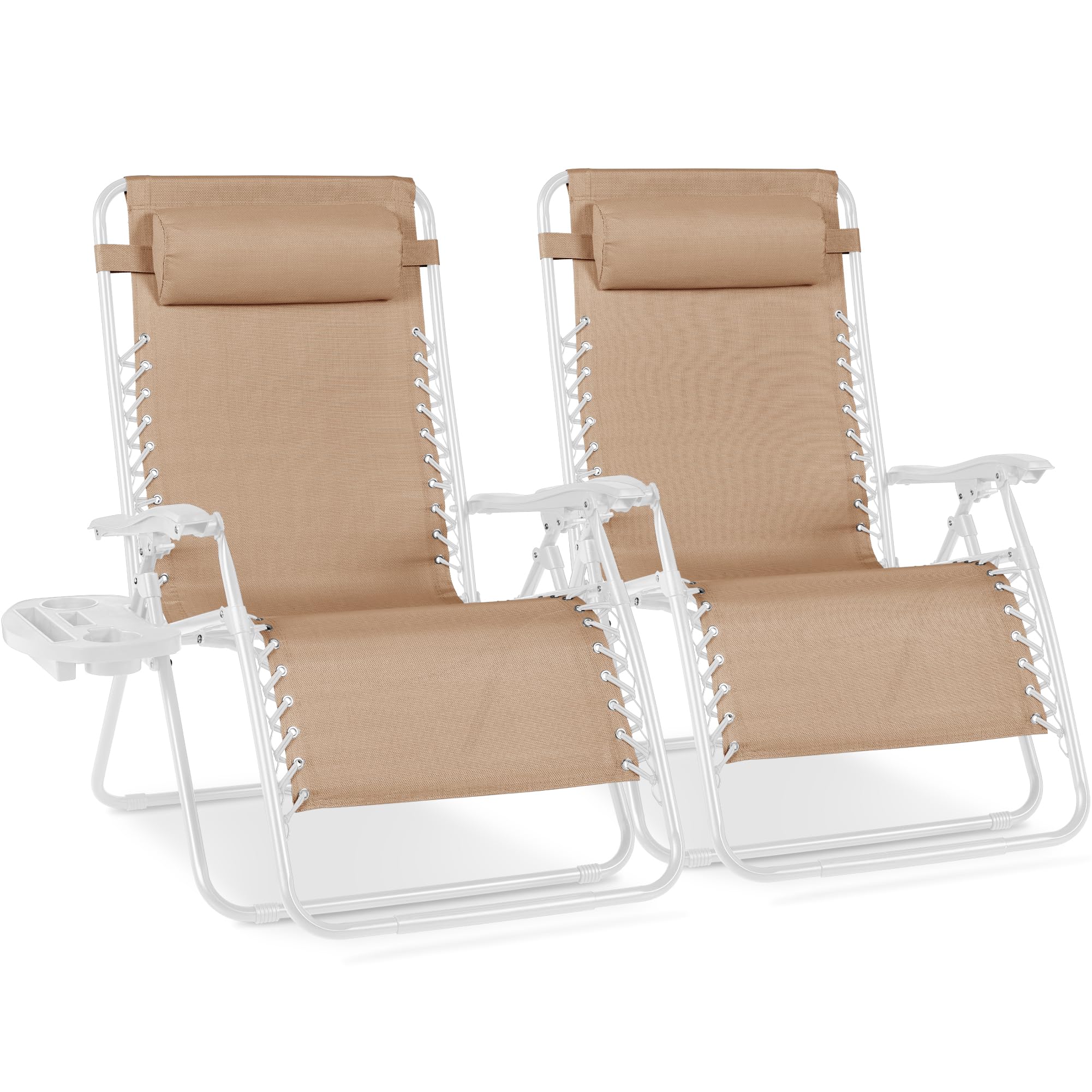 Best Choice Products Set of 2 Adjustable Steel Mesh Zero Gravity Lounge Chair Recliners w/Pillows and Cup Holder Trays - Black