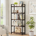 FATORRI 5 Tier Bookshelf, Industrial Wood and Metal Book Shelves for Display, Tall Etagere Bookcase and Rustic Shelving Unit (Rustic Oak)