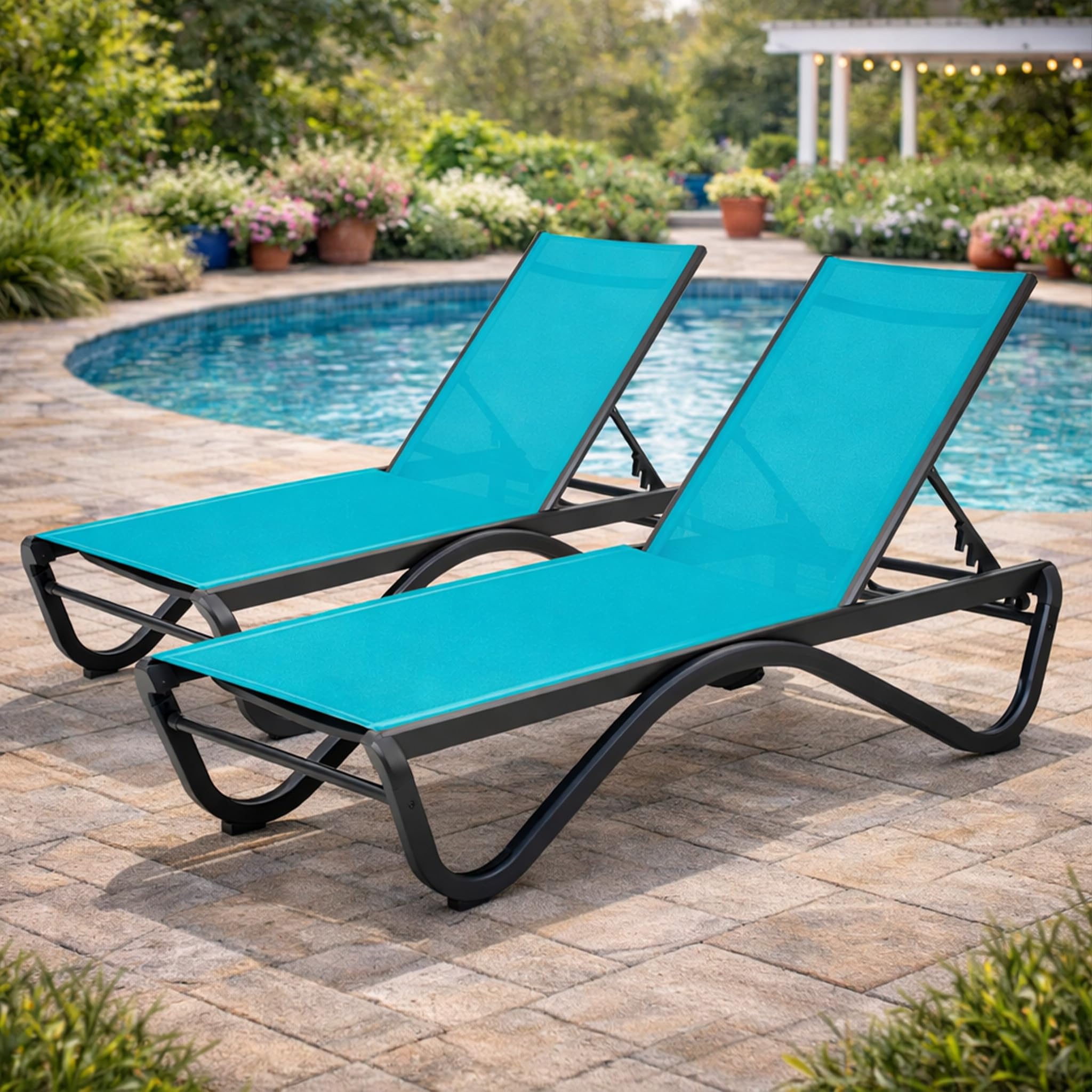 Kozyard Outdoor Chaise Lounge Chair, Full Flat Adjustable Patio Lounger with Aluminum Frame & Resin Legs, Textilene Fabric for Poolside, Backyard & Beach (Gray Without Table)
