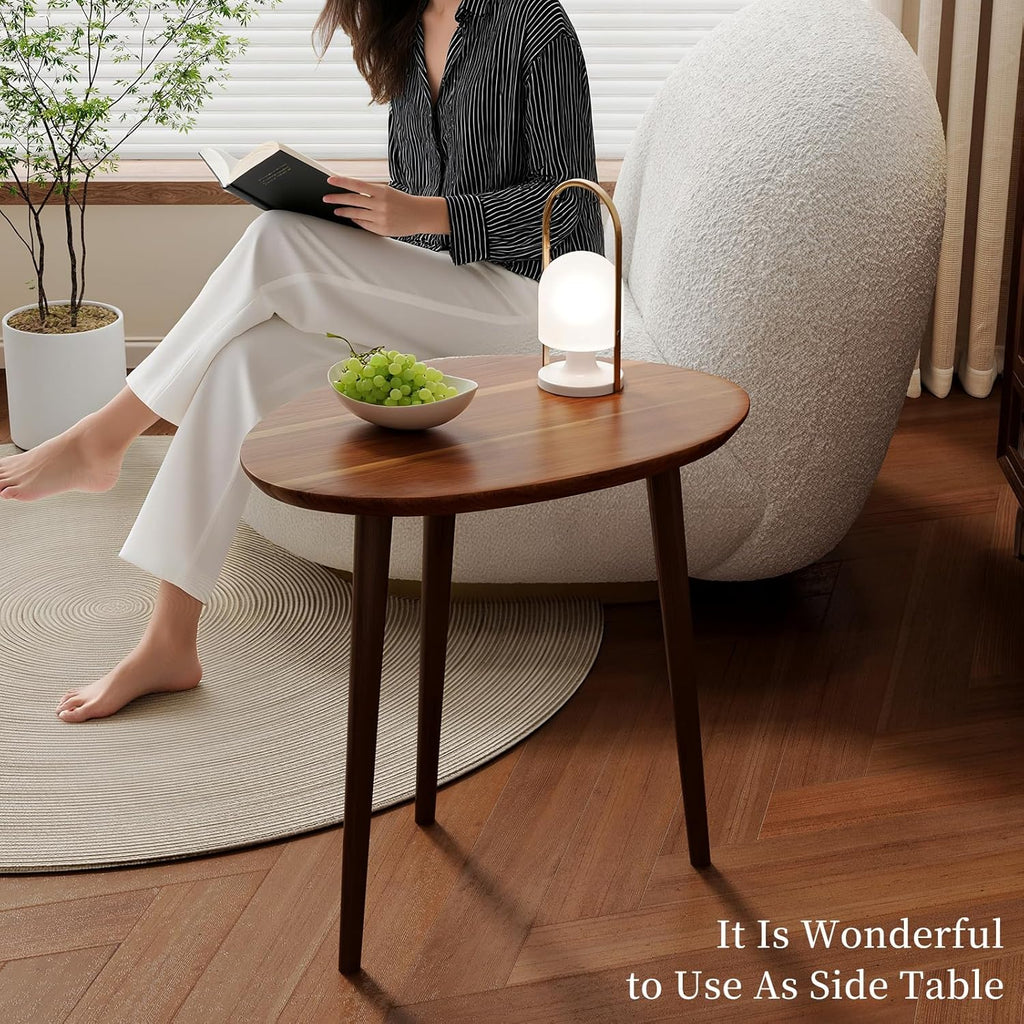 Small Oval Coffee Tables Set,Acacia Wood Nesting Tables（25.6"x17.7"+17.7"x13.4" for Living Room Small Spaces Office,Easy Assembly Wooden Minimalist Walnut Mid Century Modern Coffee Table