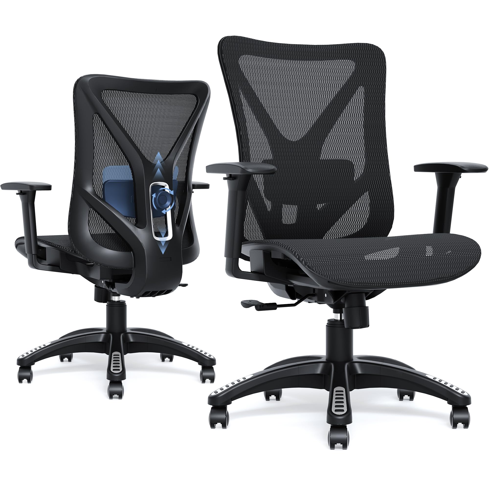 Ergonomic Office Chair, Mesh Computer Desk Chairs with Adjustable Lumbar Support, 3D Armrests, Tilt Function, Comfy Wide Seat, Swivel Executive Work Task Chair for Company and Home