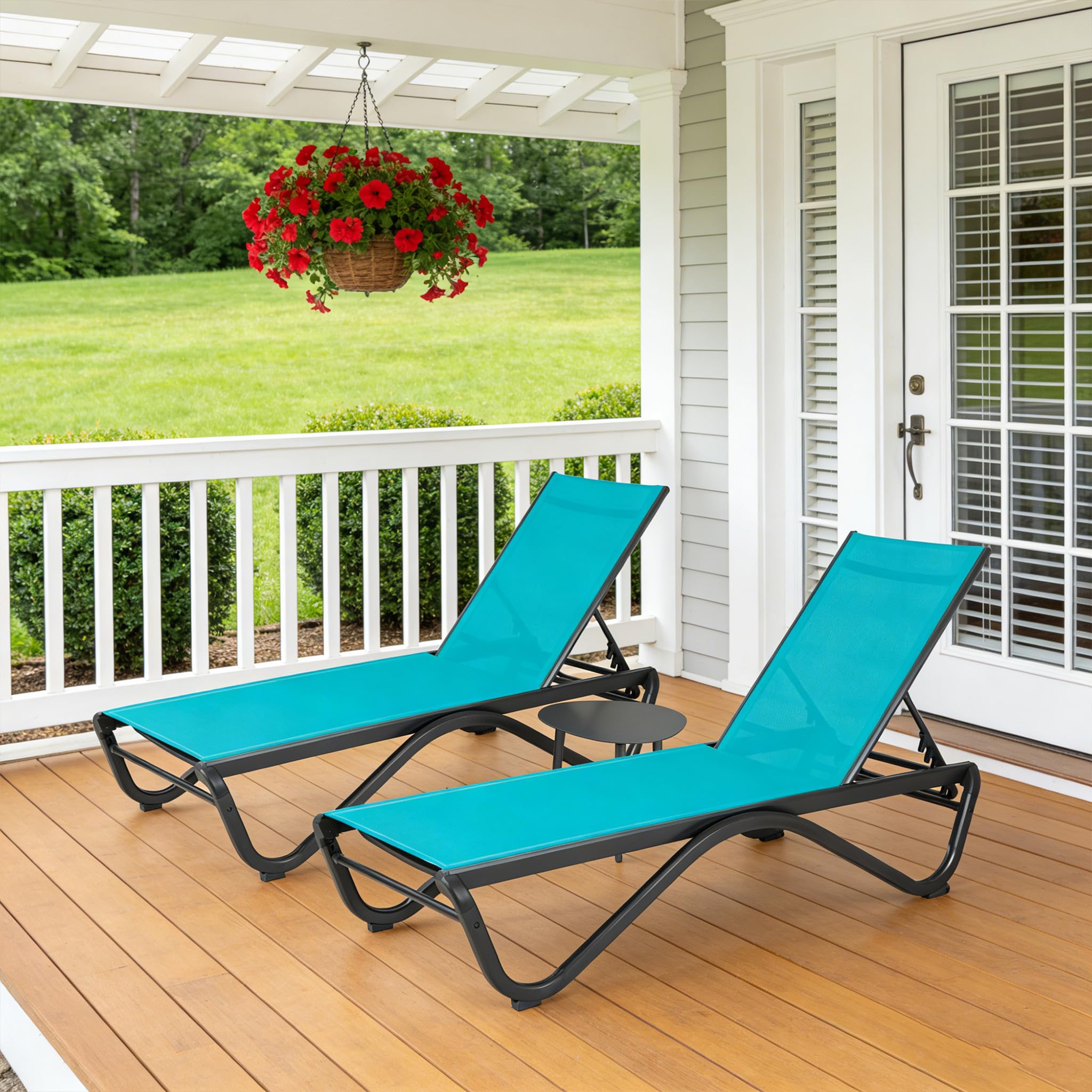 Kozyard Outdoor Chaise Lounge Chair, Full Flat Adjustable Patio Lounger with Aluminum Frame & Resin Legs, Textilene Fabric for Poolside, Backyard & Beach (Gray Without Table)