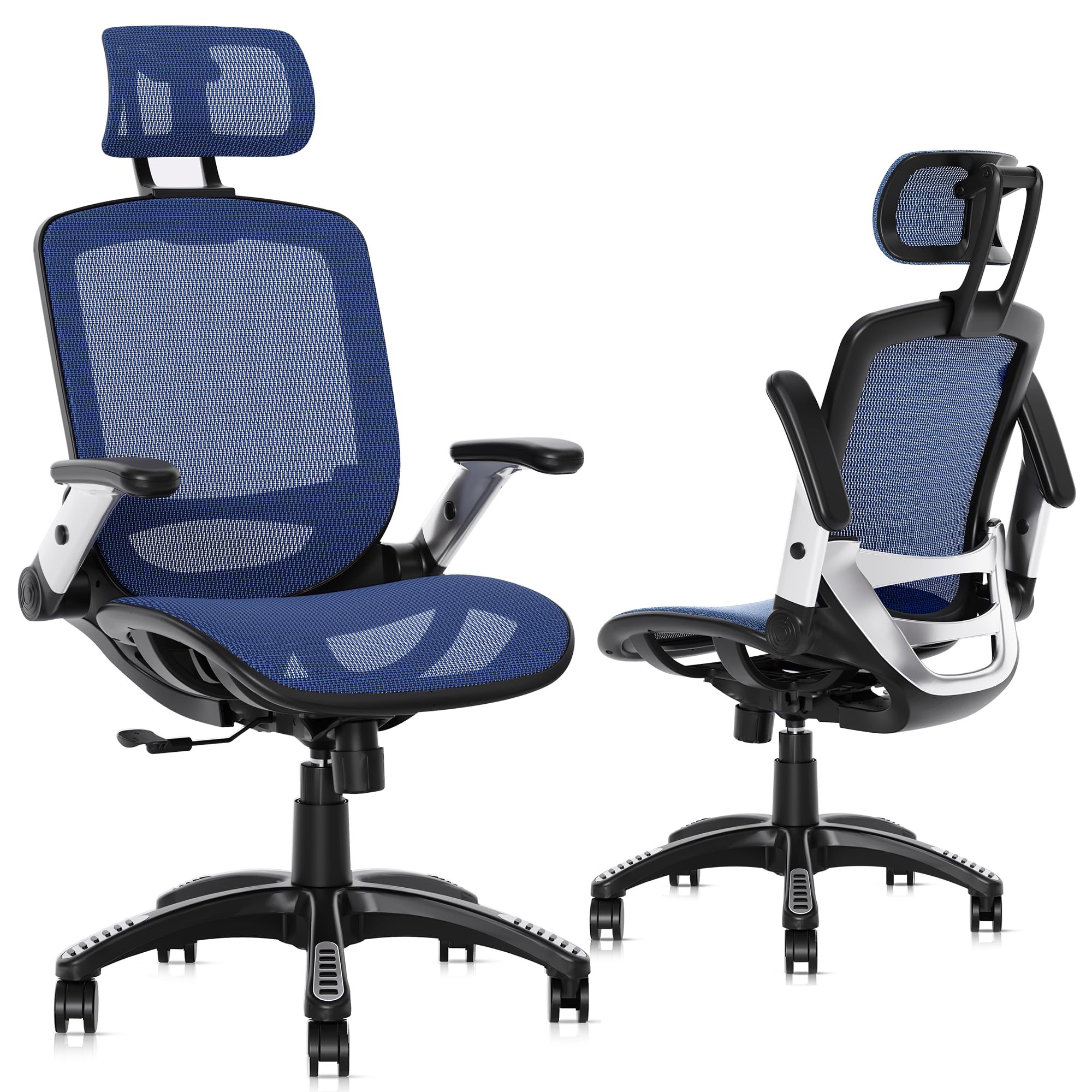 GABRYLLY Ergonomic Office Chair with Footrest, High Back Home Desk Chair - 3D Headrest, Flip-Up Arms, 135° Tilt and Wide Cushion, Heavy Duty Mesh Chairs for Task Computer Gaming, GYB01-FT