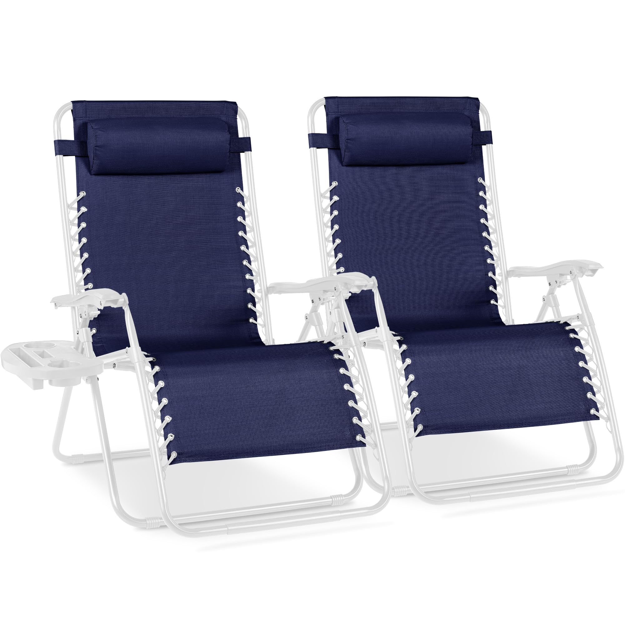 Best Choice Products Set of 2 Adjustable Steel Mesh Zero Gravity Lounge Chair Recliners w/Pillows and Cup Holder Trays - Black