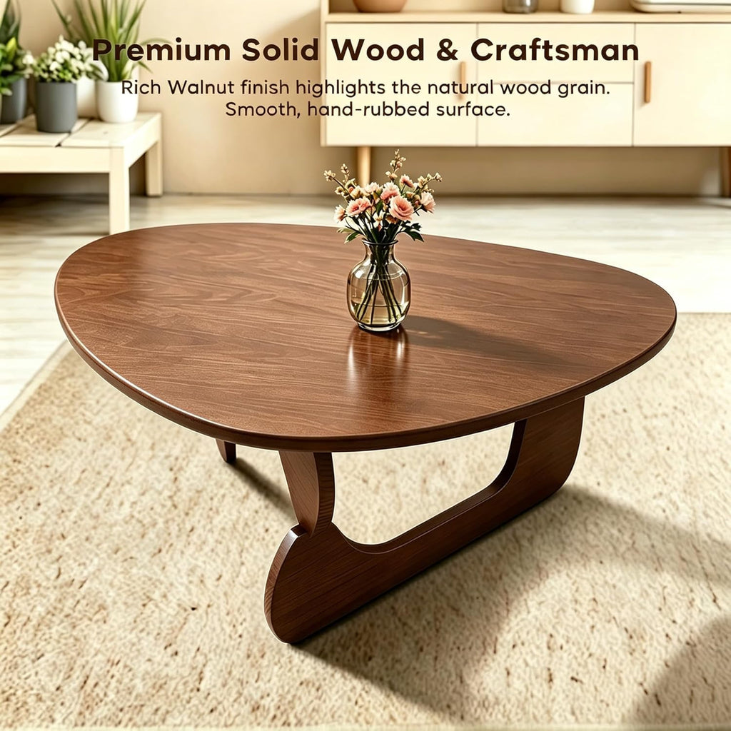 Modern Solid Wood Coffee Table, Unique Triangle Center Table for Living Room,35.4" x 22.8" x 16.5" Walnut
