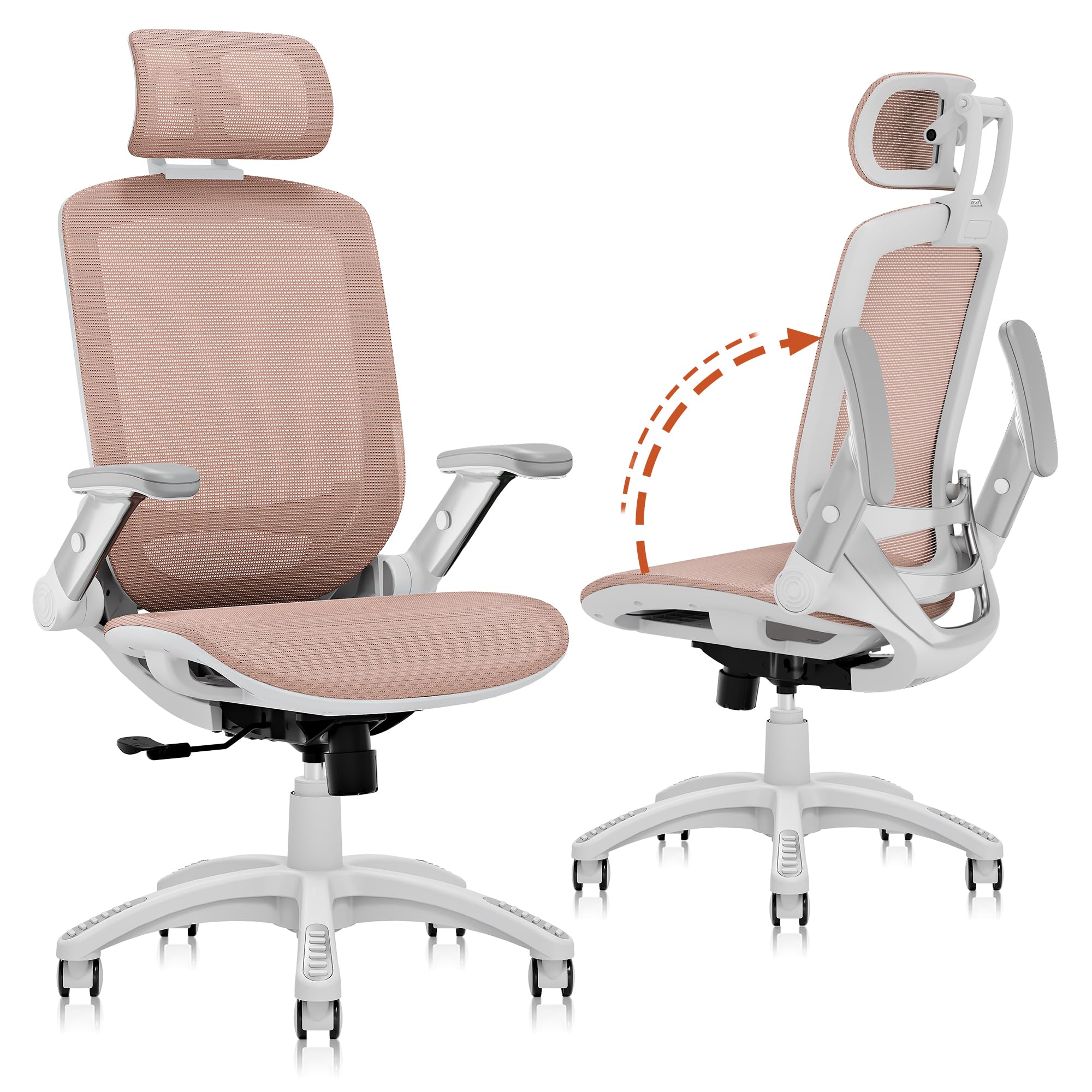 GABRYLLY Ergonomic Office Chair with Footrest, High Back Home Desk Chair - 3D Headrest, Flip-Up Arms, 135° Tilt and Wide Cushion, Heavy Duty Mesh Chairs for Task Computer Gaming, GYB01-FT