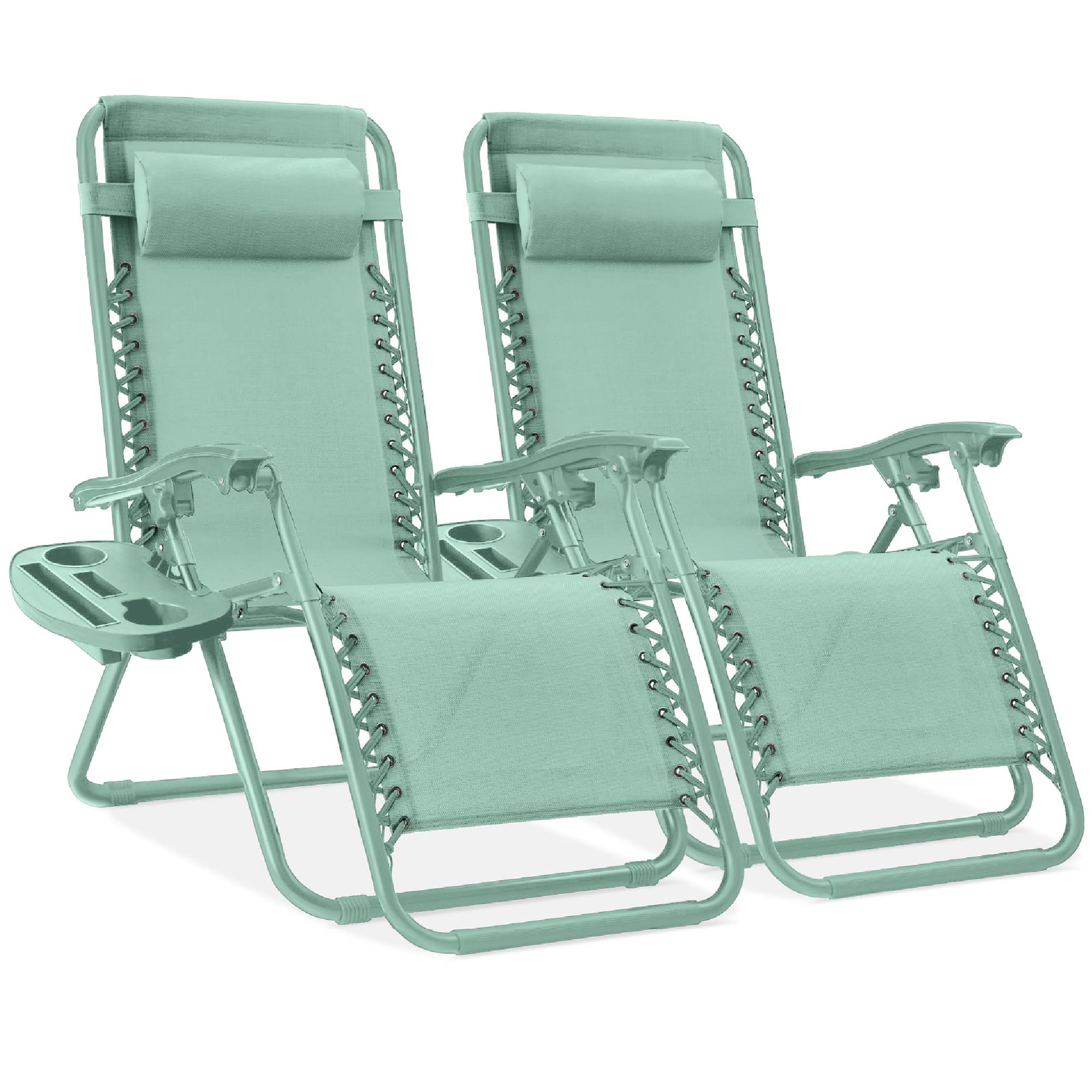 Best Choice Products Set of 2 Adjustable Steel Mesh Zero Gravity Lounge Chair Recliners w/Pillows and Cup Holder Trays - Black
