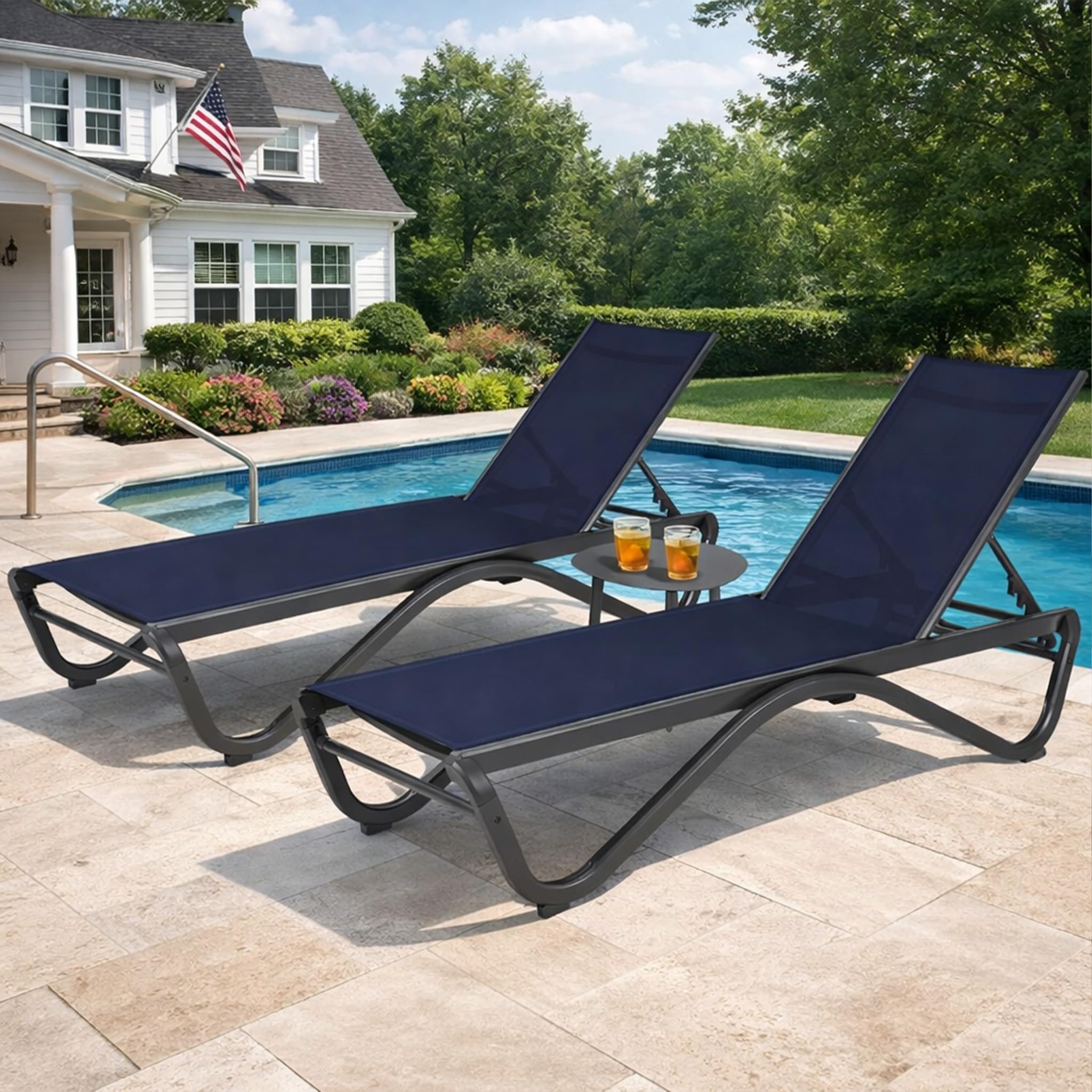Kozyard Outdoor Chaise Lounge Chair, Full Flat Adjustable Patio Lounger with Aluminum Frame & Resin Legs, Textilene Fabric for Poolside, Backyard & Beach (Gray Without Table)