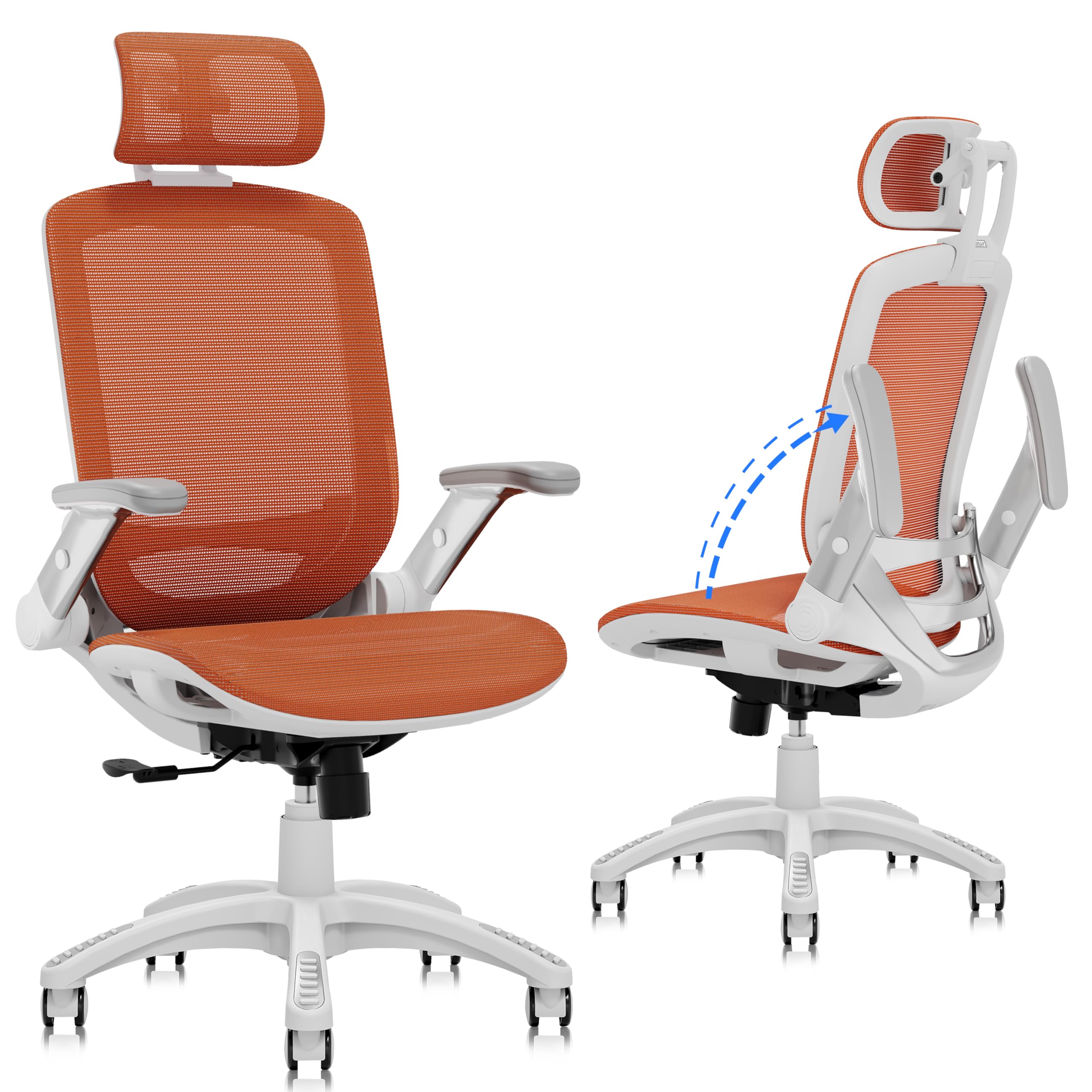 GABRYLLY Ergonomic Office Chair with Footrest, High Back Home Desk Chair - 3D Headrest, Flip-Up Arms, 135° Tilt and Wide Cushion, Heavy Duty Mesh Chairs for Task Computer Gaming, GYB01-FT