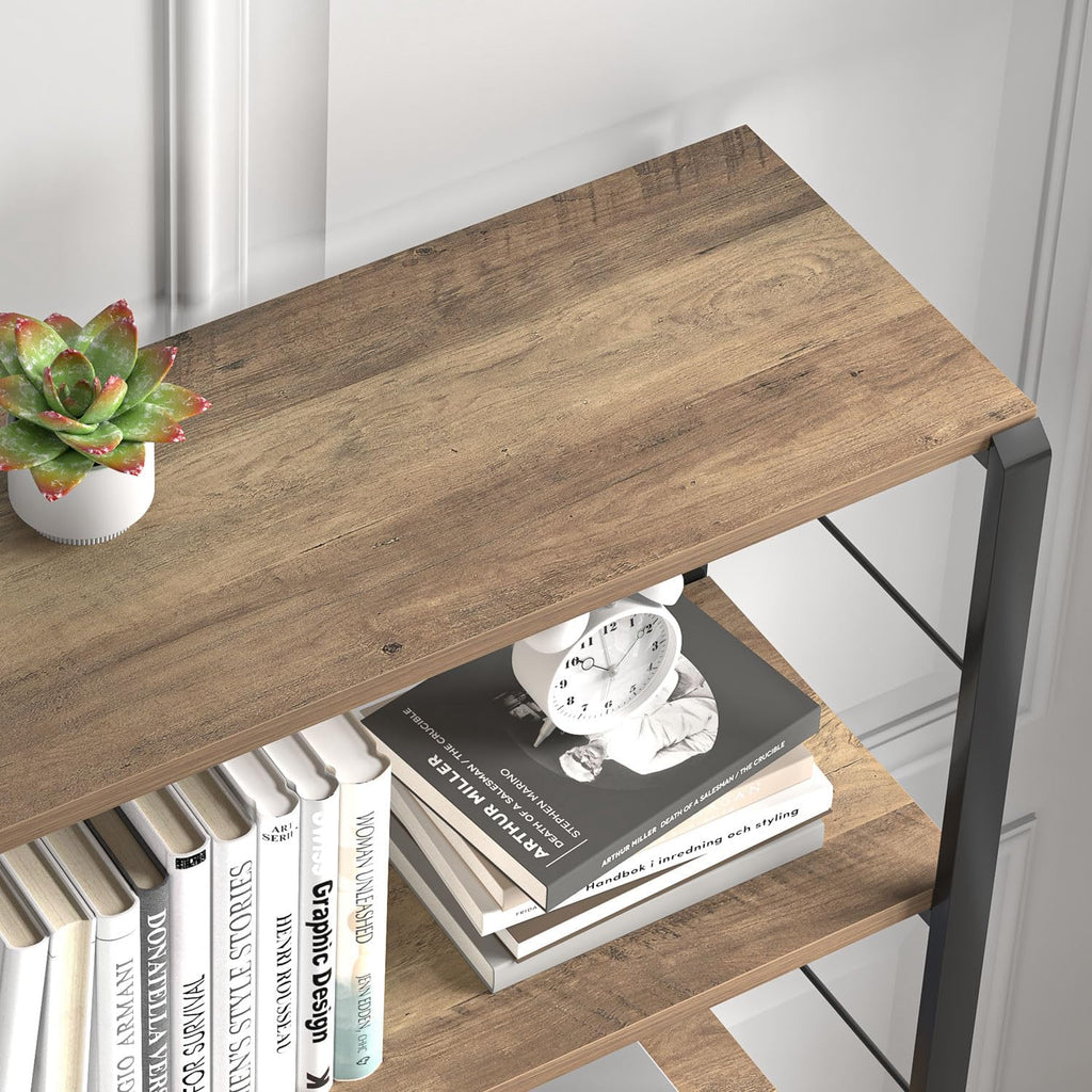 FOLUBAN 5 Tier Tall Bookshelf, Industrial Bookshelves and Bookcases, Modern Rustic Wood and Metal Book Shelf for Bedroom, Living Room and Home Office, Oak