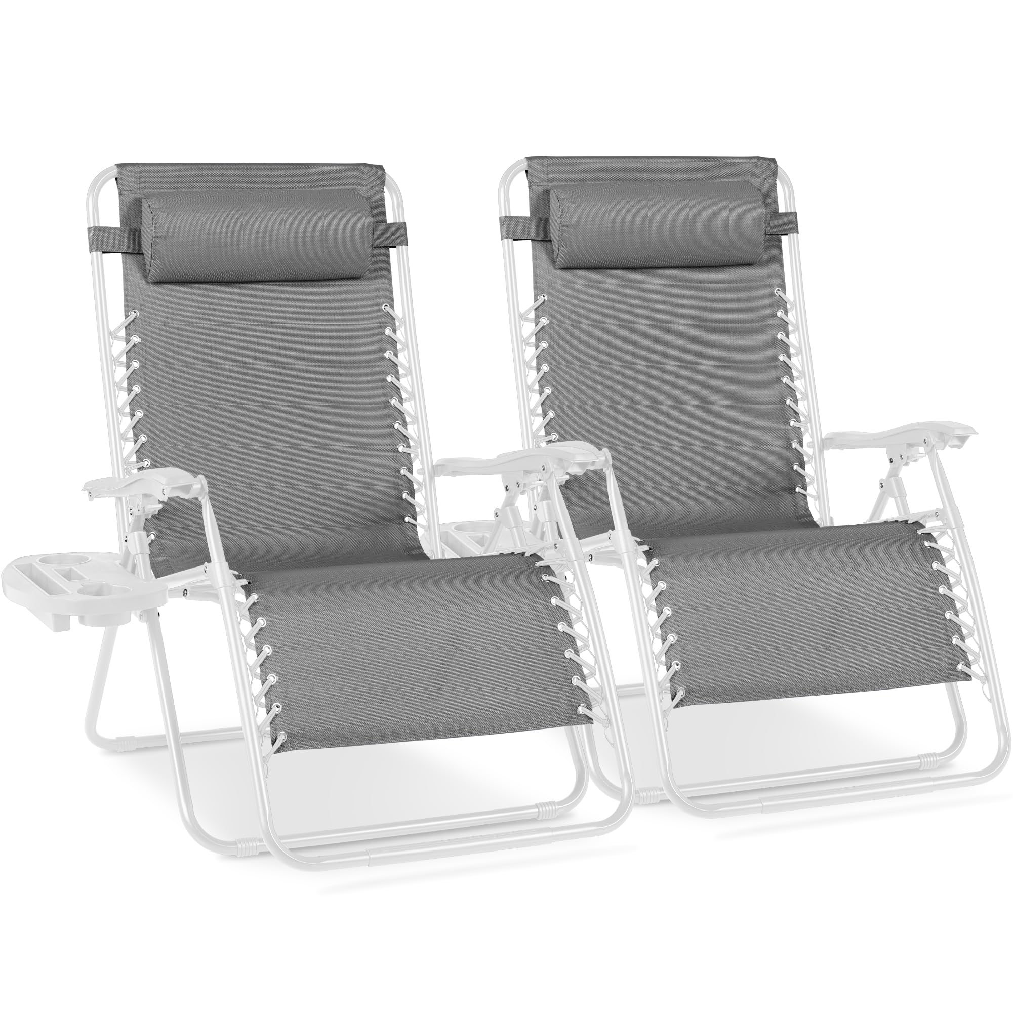 Best Choice Products Set of 2 Adjustable Steel Mesh Zero Gravity Lounge Chair Recliners w/Pillows and Cup Holder Trays - Black