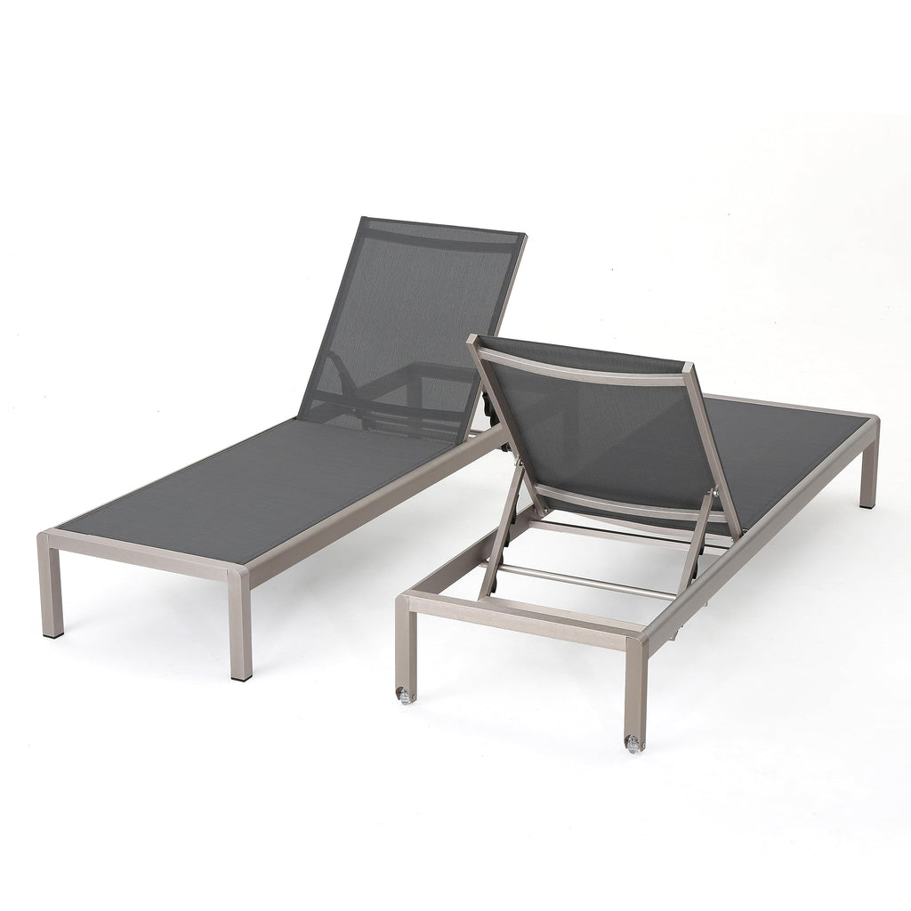 Christopher Knight Home Outdoor Aluminum Chaise Lounge, Set of 2, Grey