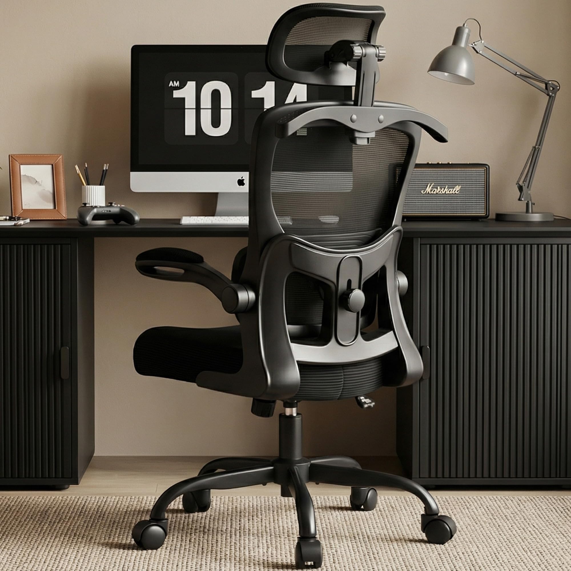 AreShark Office Chair Ergonomic Desk Chairs with Adjustable Lumbar Support& Headrest Hanger, High Back Breathable Mesh Chair with Wheels, Rolling Swivel Comfy Task Computer Chair for Home Work Gaming