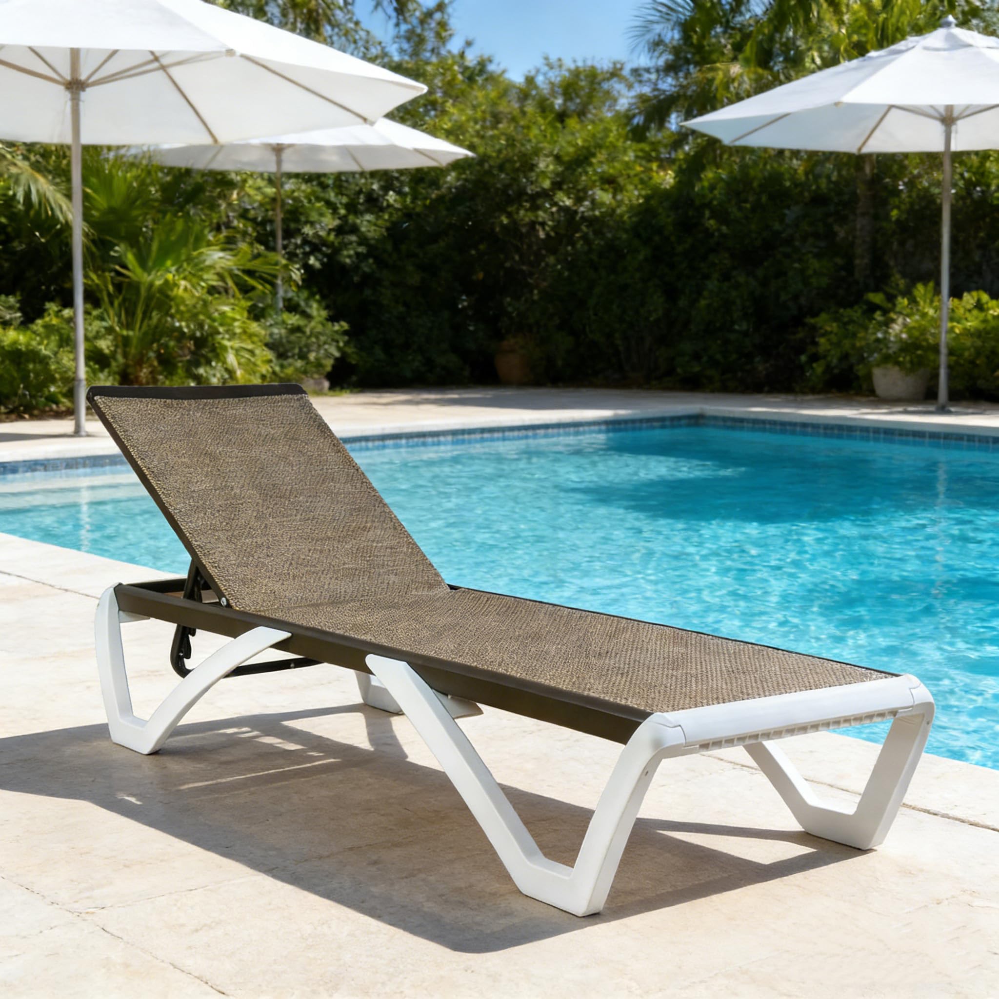 Kozyard Outdoor Chaise Lounge Chair, Full Flat Adjustable Patio Lounger with Aluminum Frame & Resin Legs, Textilene Fabric for Poolside, Backyard & Beach (Gray Without Table)