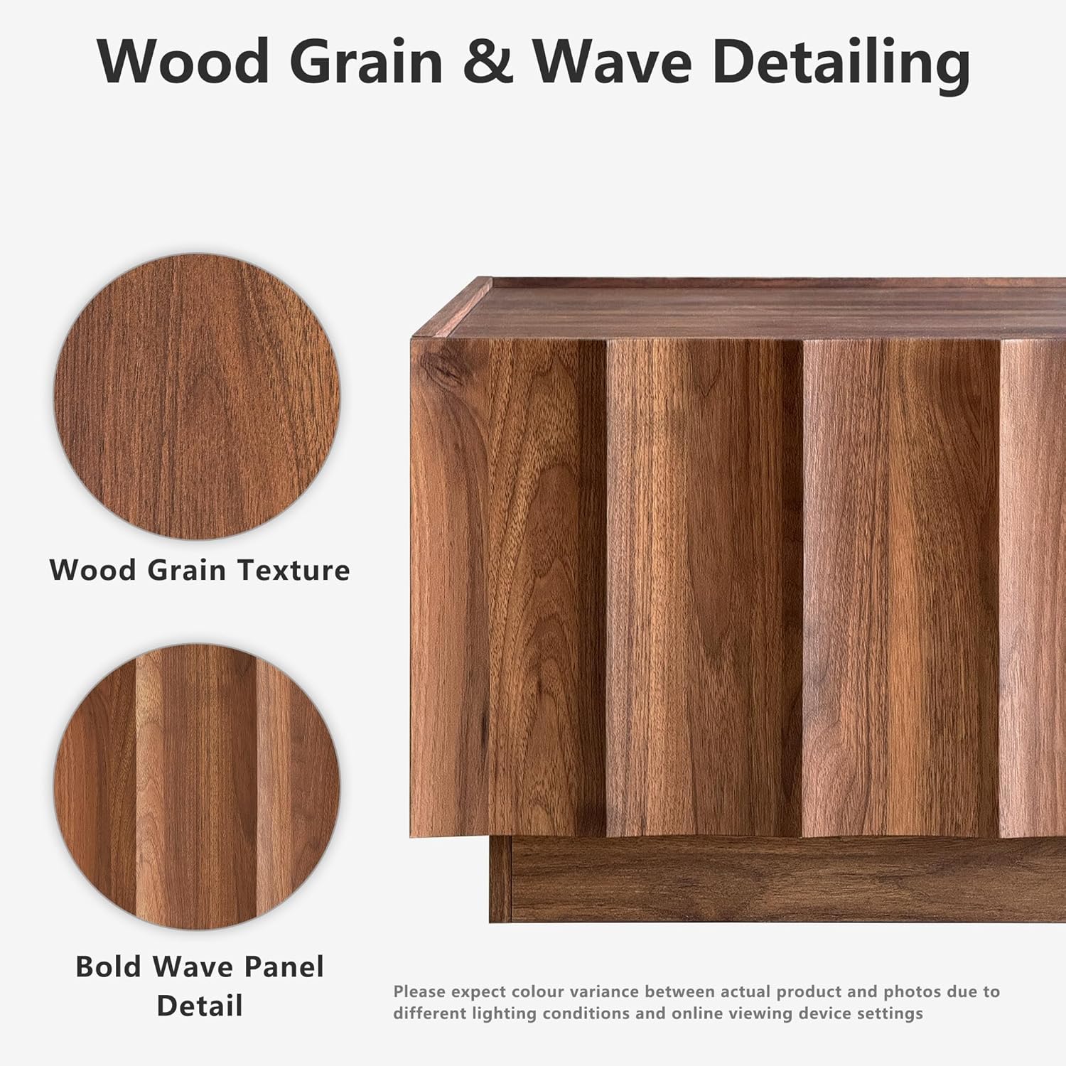 win2win Square Coffee Table with Storage, Mid Century Modern Coffee Table with Wave Design, Wood Grain Finish, Minimalist Center Table with Top-Edge Finger Pull Design for Living Room, Office, Walnut