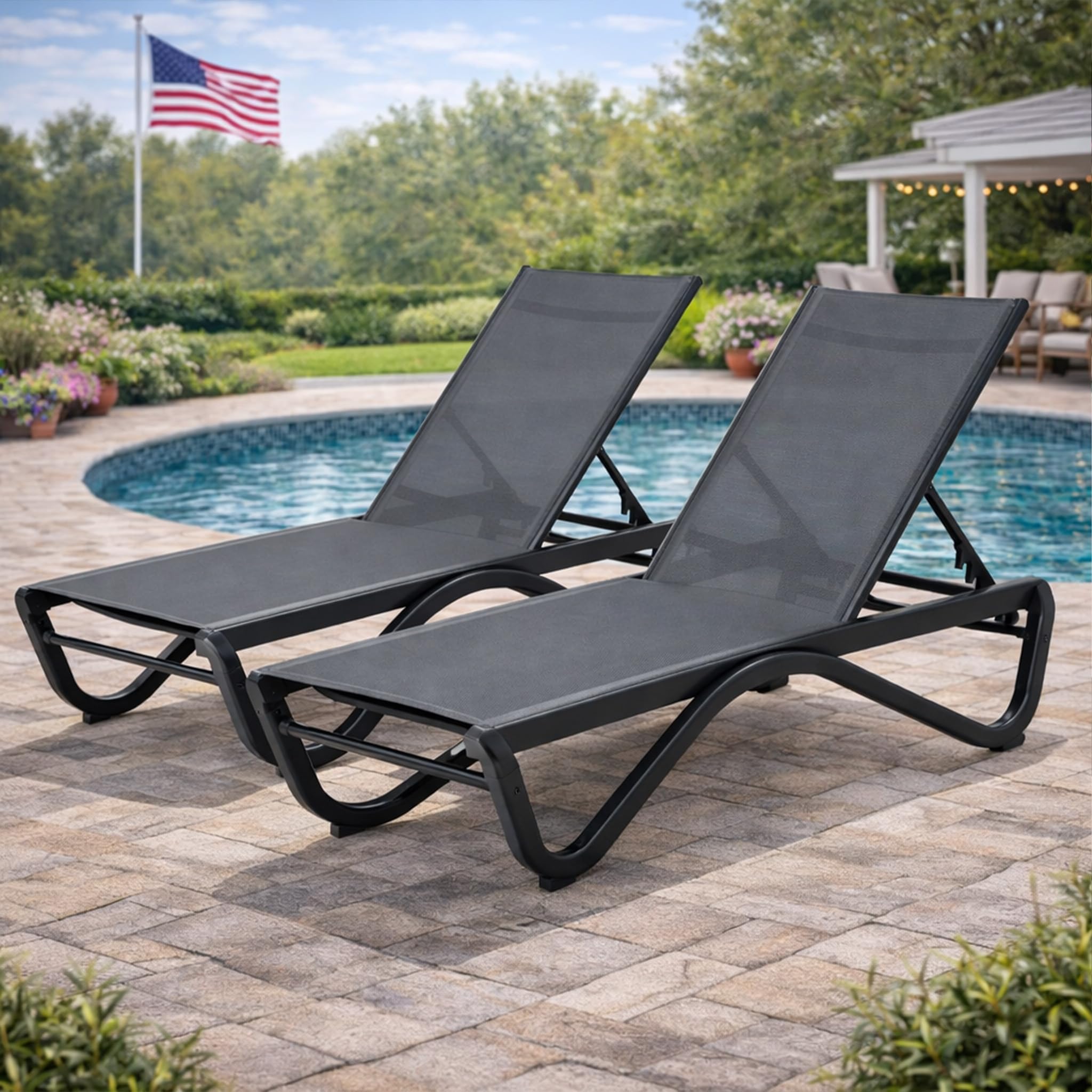 Kozyard Outdoor Chaise Lounge Chair, Full Flat Adjustable Patio Lounger with Aluminum Frame & Resin Legs, Textilene Fabric for Poolside, Backyard & Beach (Gray Without Table)