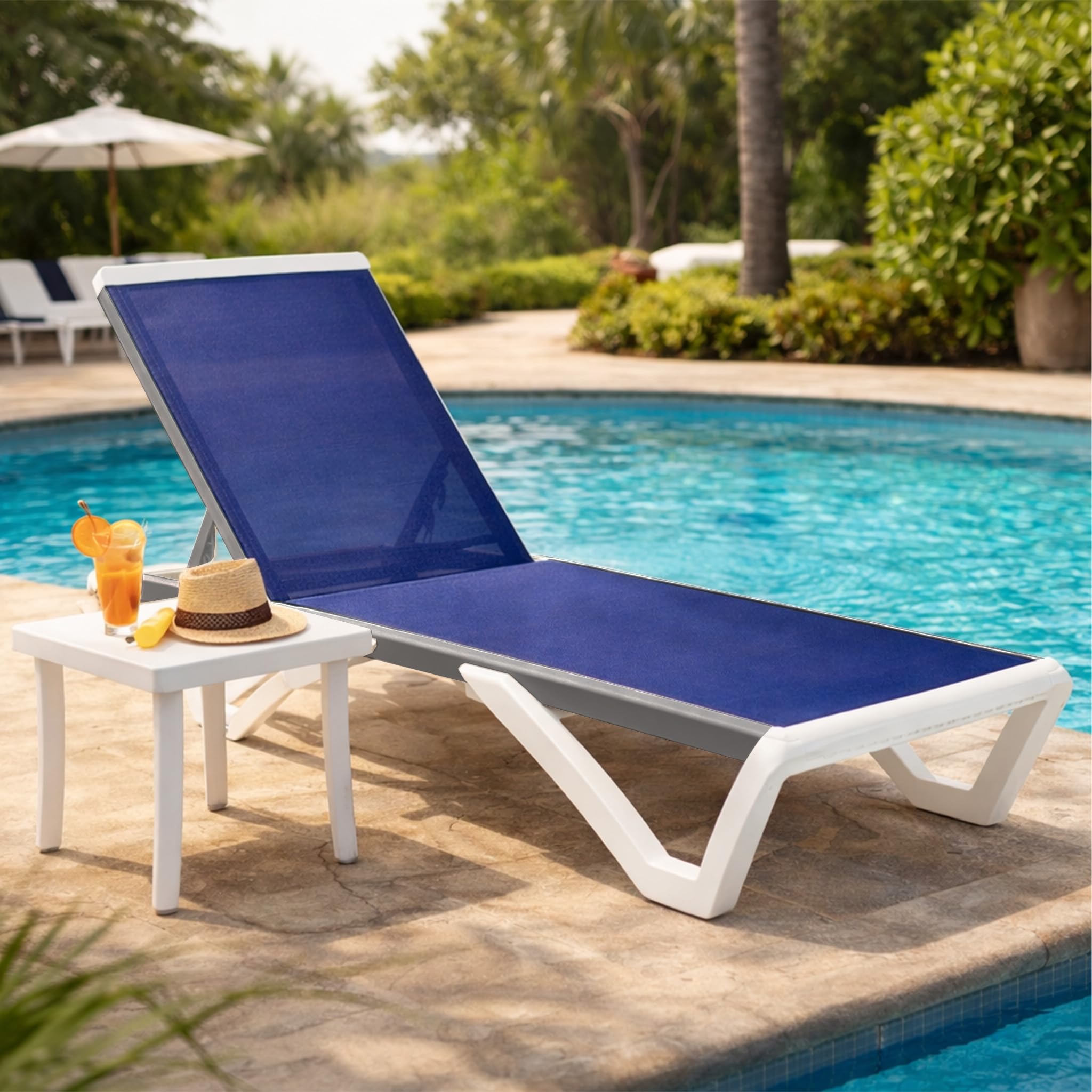 Kozyard Outdoor Chaise Lounge Chair, Full Flat Adjustable Patio Lounger with Aluminum Frame & Resin Legs, Textilene Fabric for Poolside, Backyard & Beach (Gray Without Table)