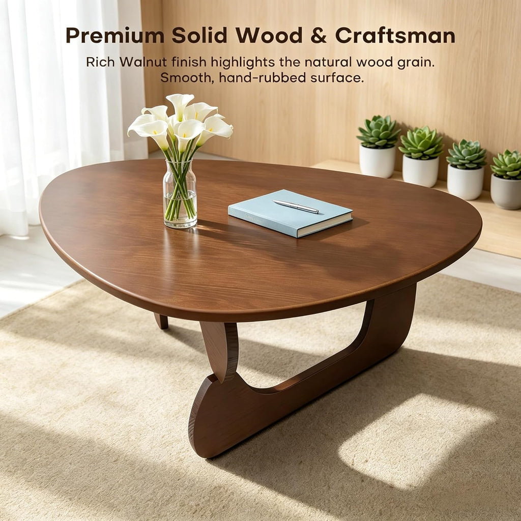 Modern Solid Wood Coffee Table, Unique Triangle Center Table for Living Room,35.4" x 22.8" x 16.5" Walnut