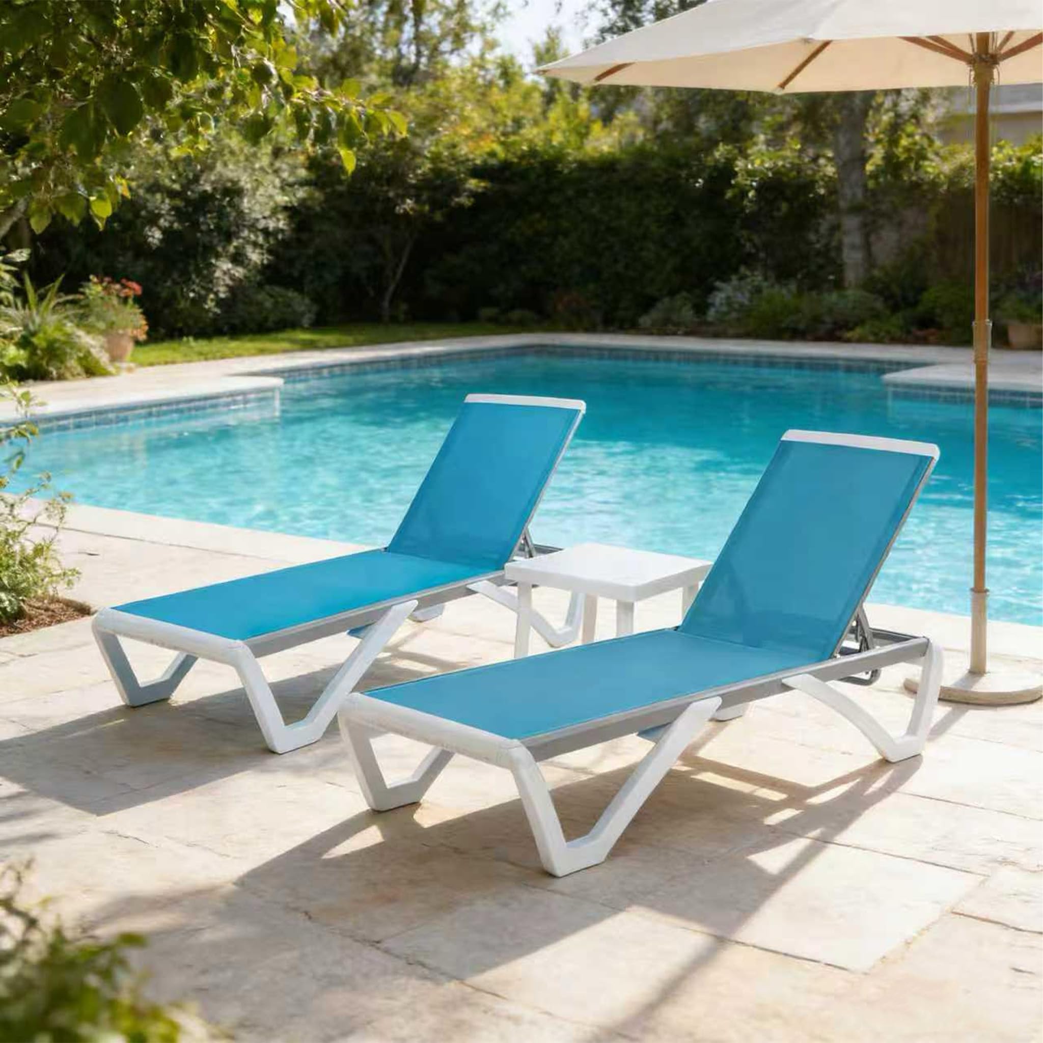 Kozyard Outdoor Chaise Lounge Chair, Full Flat Adjustable Patio Lounger with Aluminum Frame & Resin Legs, Textilene Fabric for Poolside, Backyard & Beach (Gray Without Table)