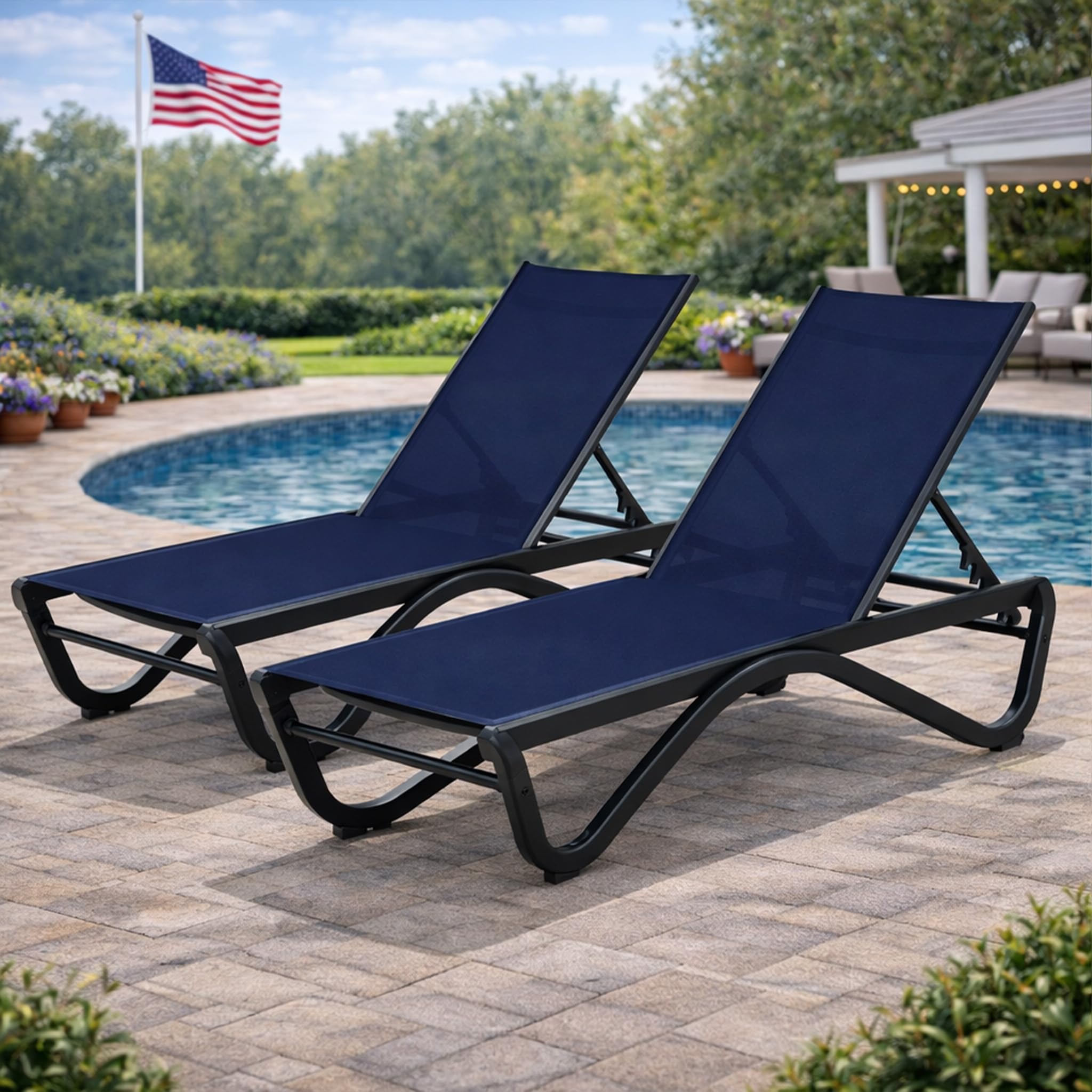Kozyard Outdoor Chaise Lounge Chair, Full Flat Adjustable Patio Lounger with Aluminum Frame & Resin Legs, Textilene Fabric for Poolside, Backyard & Beach (Gray Without Table)
