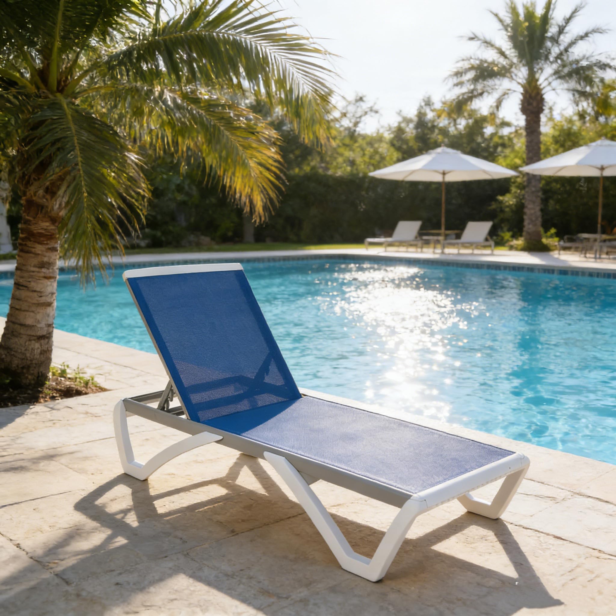Kozyard Outdoor Chaise Lounge Chair, Full Flat Adjustable Patio Lounger with Aluminum Frame & Resin Legs, Textilene Fabric for Poolside, Backyard & Beach (Gray Without Table)