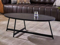 Shrine Oval Coffee Table, Mid-Century Modern Coffee Table, Brown Walnut Wood Table for Living Room, D47''x W23.6''x H15'', Sleek Conical Metal Legs with Black Finish