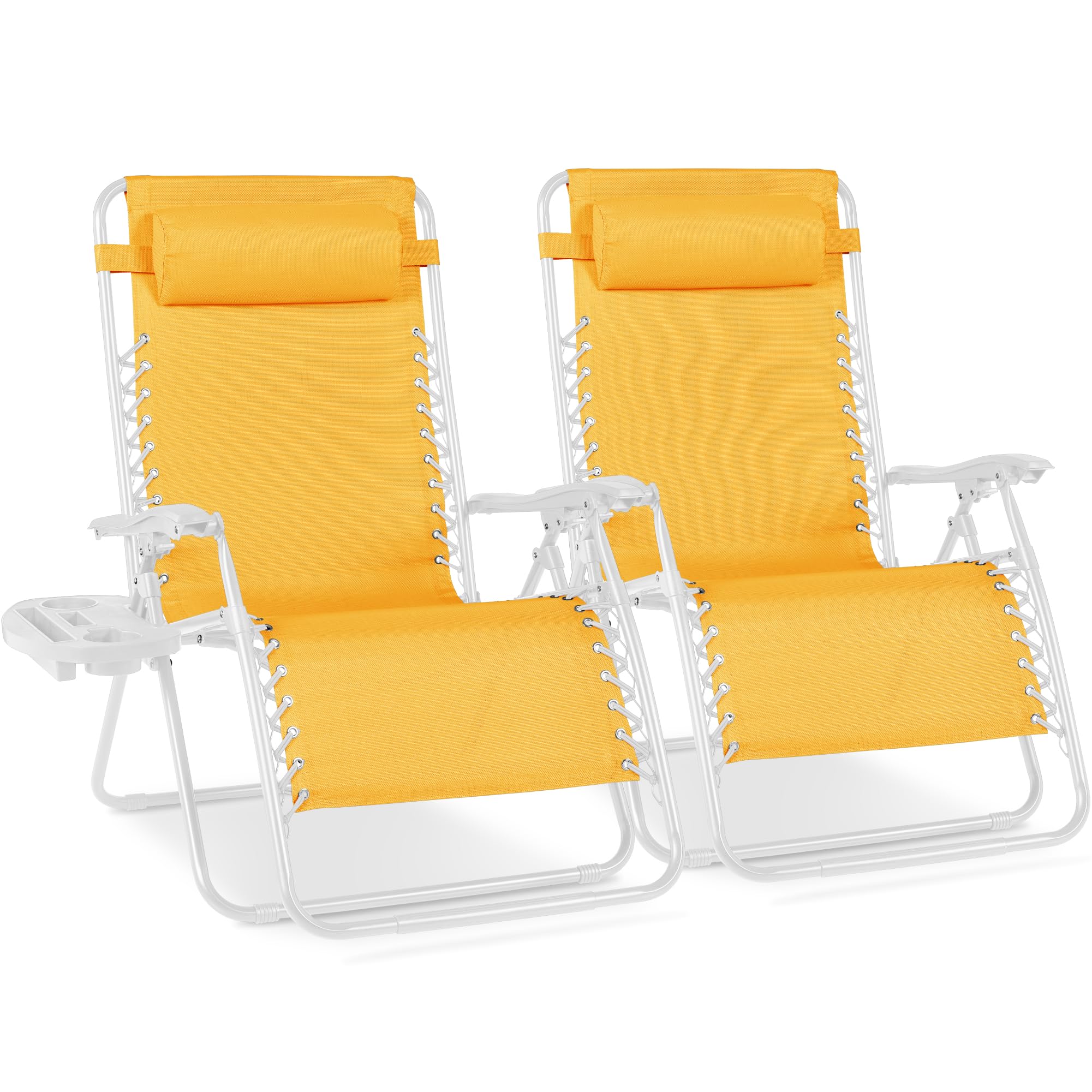 Best Choice Products Set of 2 Adjustable Steel Mesh Zero Gravity Lounge Chair Recliners w/Pillows and Cup Holder Trays - Black
