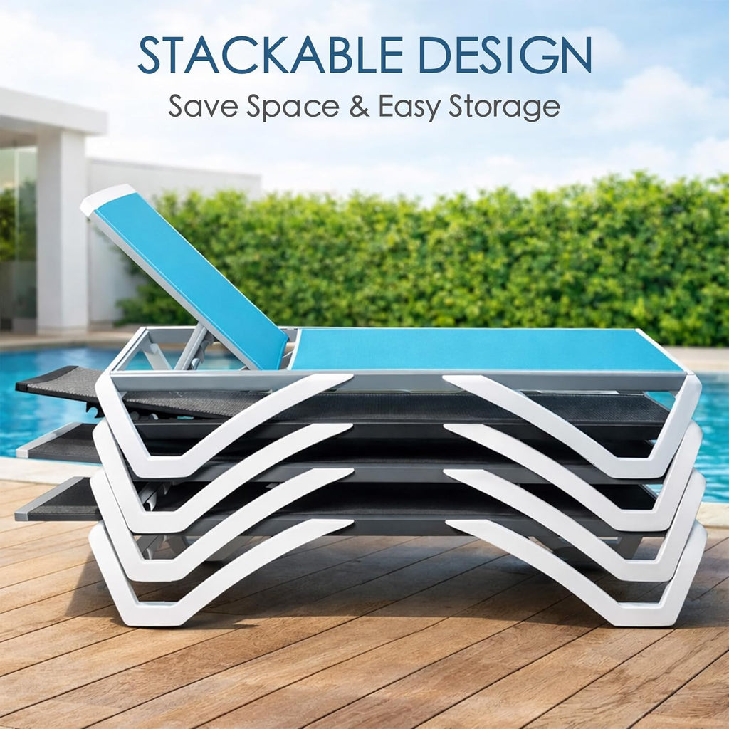 Kozyard Outdoor Chaise Lounge Chair, Full Flat Adjustable Patio Lounger with Aluminum Frame & Resin Legs, Textilene Fabric for Poolside, Backyard & Beach (Gray Without Table)