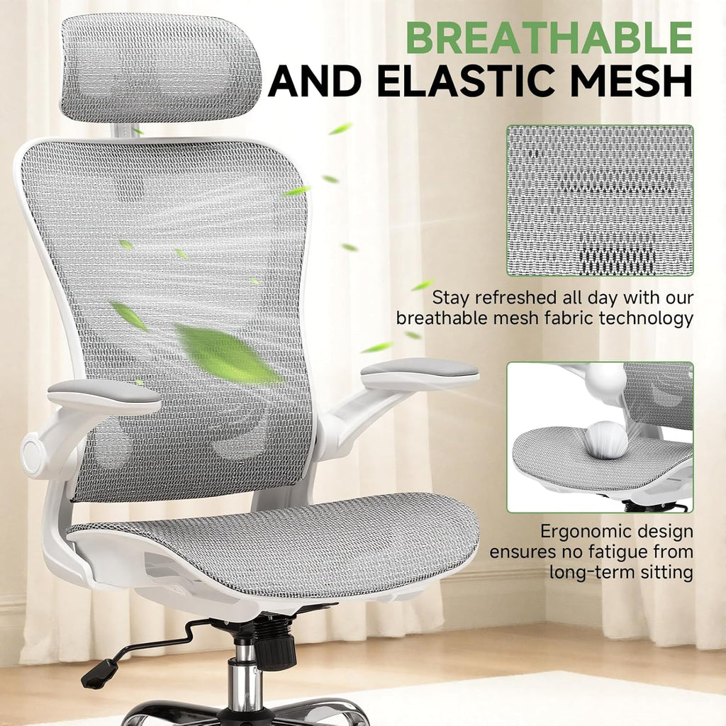 GTPLAYER Office Chair, Home Ergonomic Desk Chair with High Back Mesh, Mesh Office Computer Desk Chairs with Adjustable Lumbar Support, Rolling Work Swivel Task Chairs with 3D Armrests and Headrest