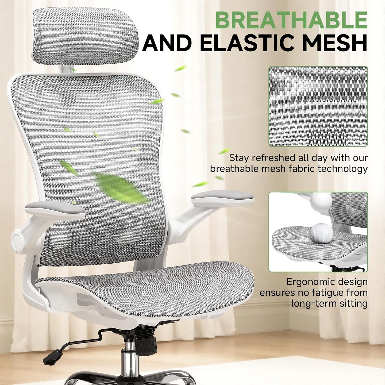GTPLAYER Office Chair, Home Ergonomic Desk Chair with High Back Mesh, Mesh Office Computer Desk Chairs with Adjustable Lumbar Support, Rolling Work Swivel Task Chairs with 3D Armrests and Headrest